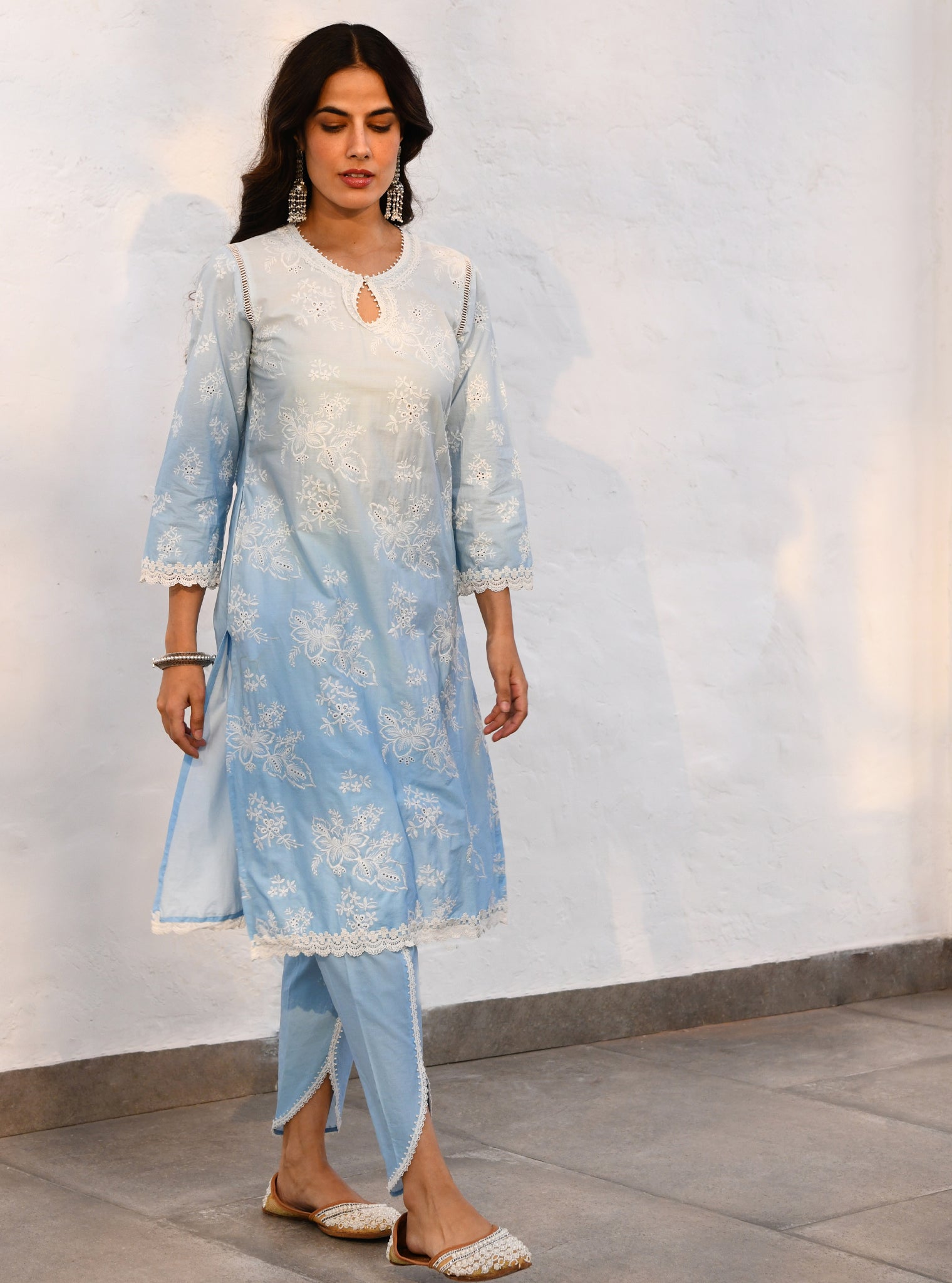 Savri Supima Cotton Blue Kurta Set