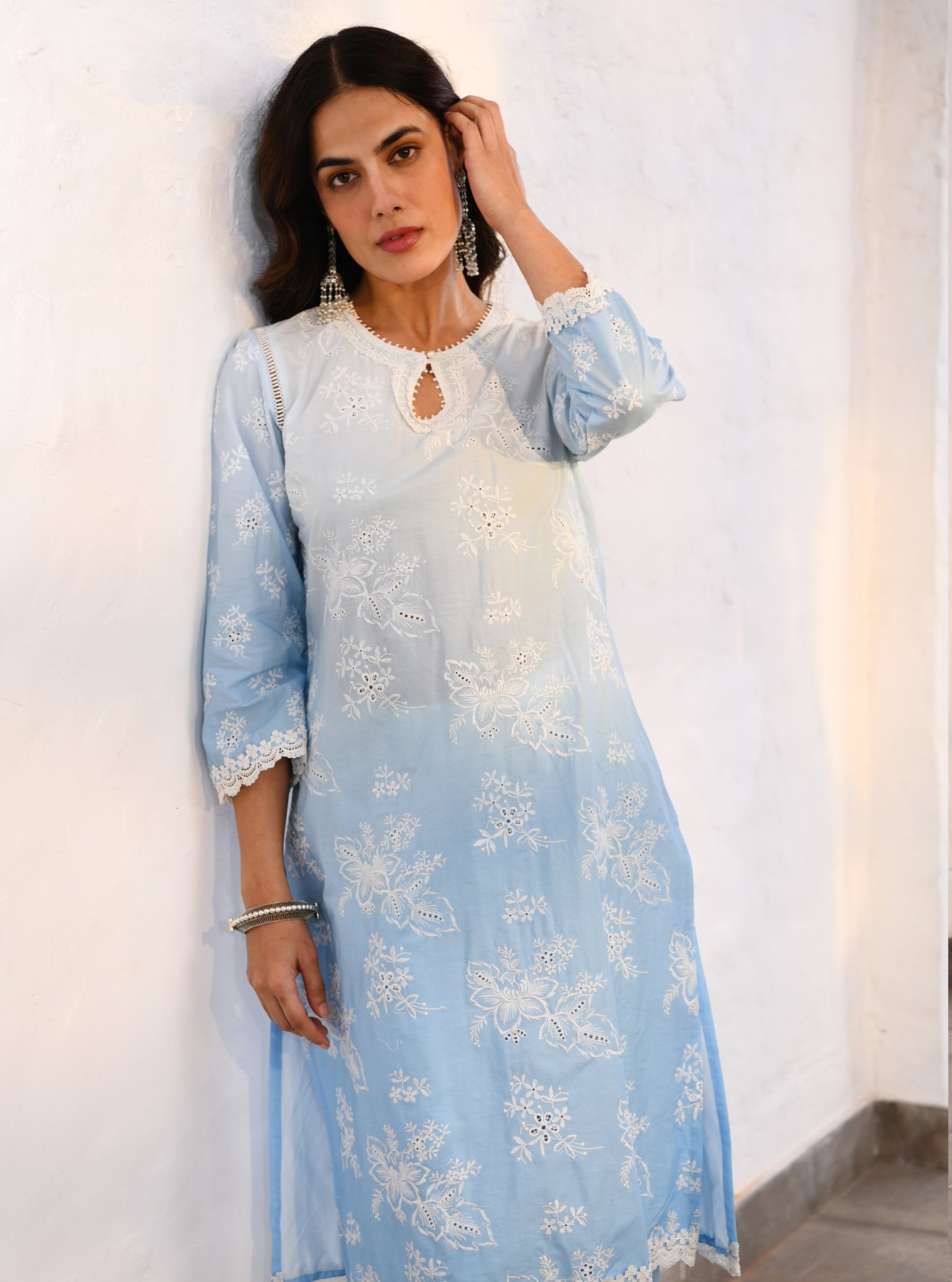 Savri Supima Cotton Blue Kurta Set