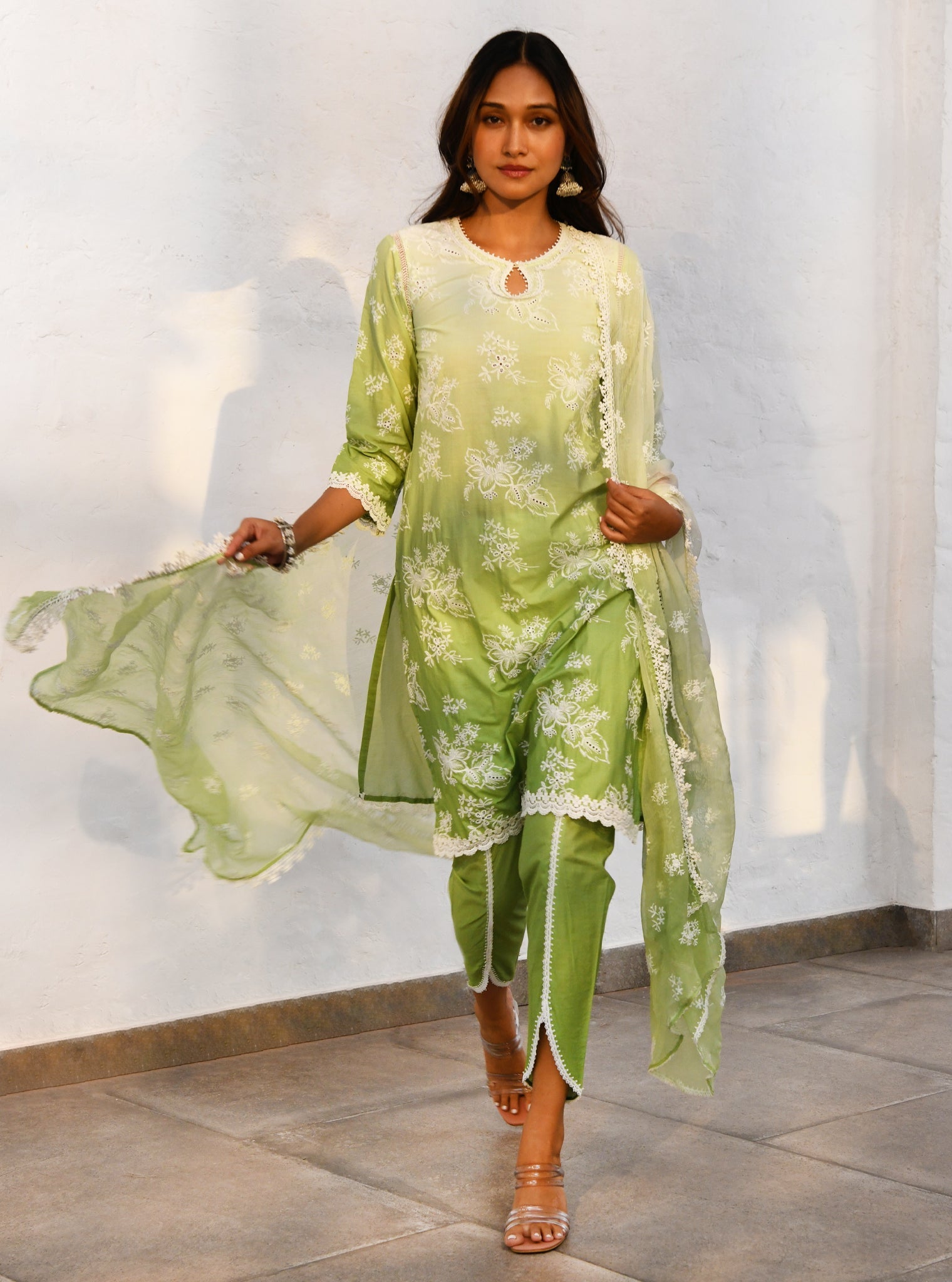 Savri Supima Cotton Green Kurta Set