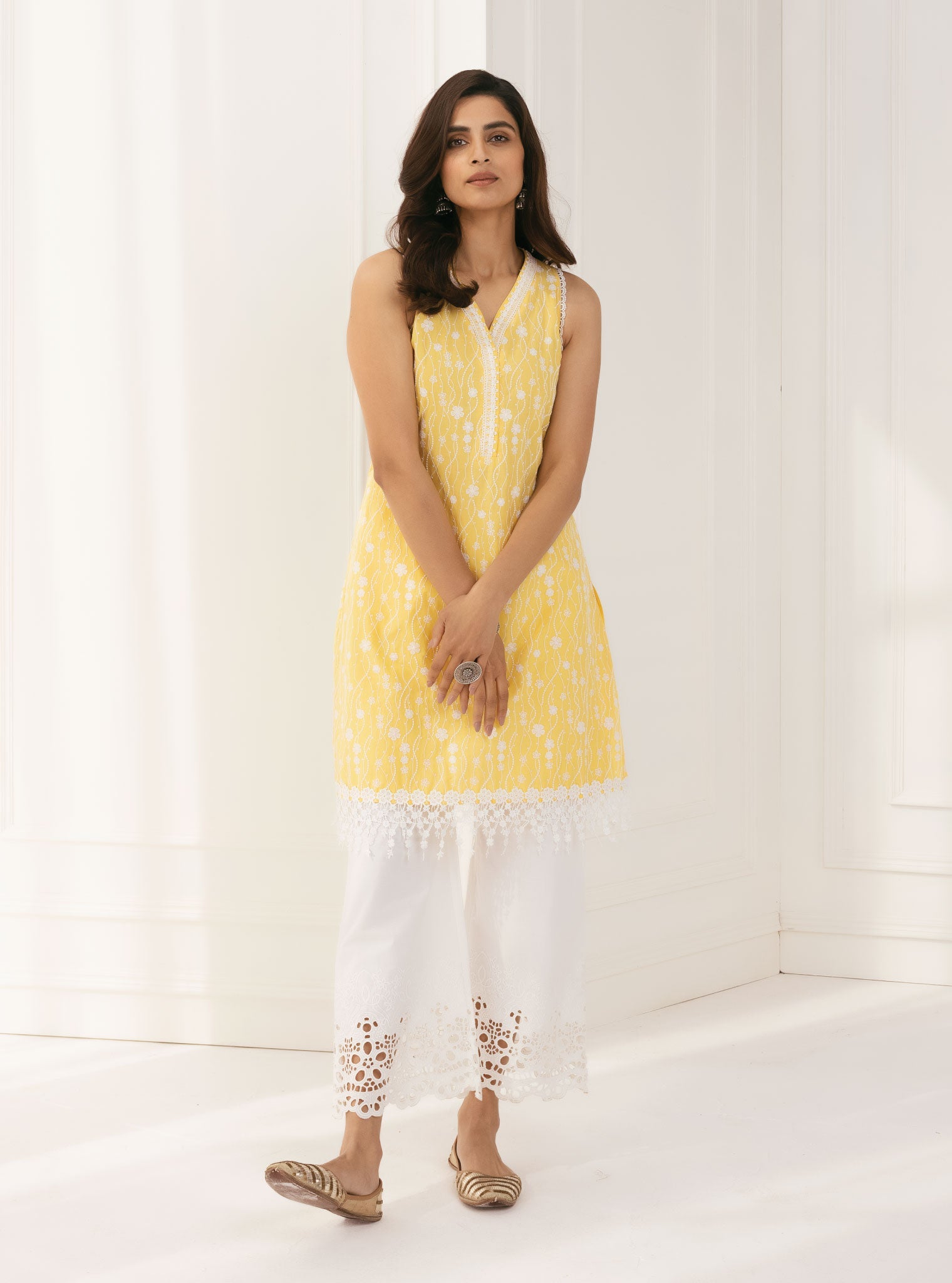 Seoni Supima Cotton Yellow Kurta with Palazzo Set