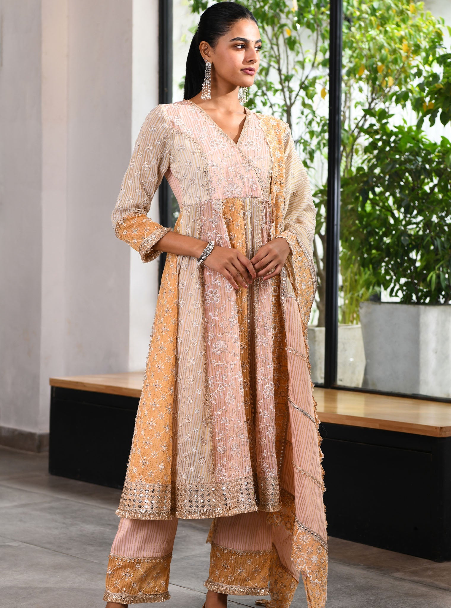 Sailsbury Banarsi Off White Anarkali Kurta Set