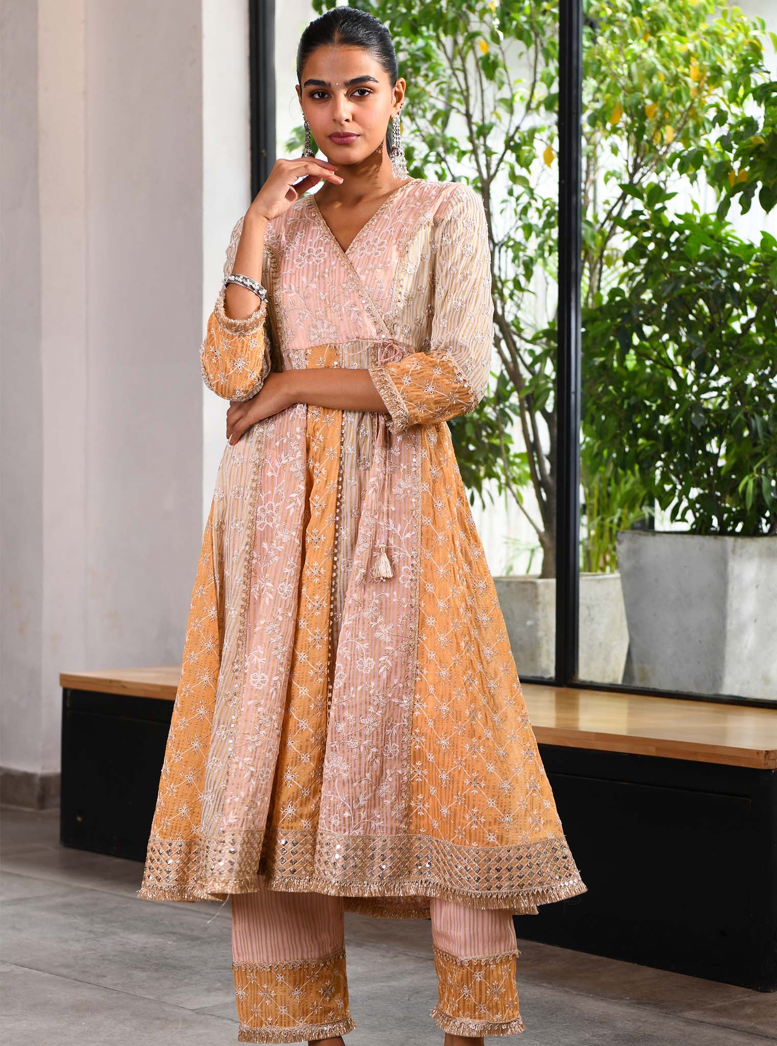 Sailsbury Banarsi Off White Anarkali Kurta Set