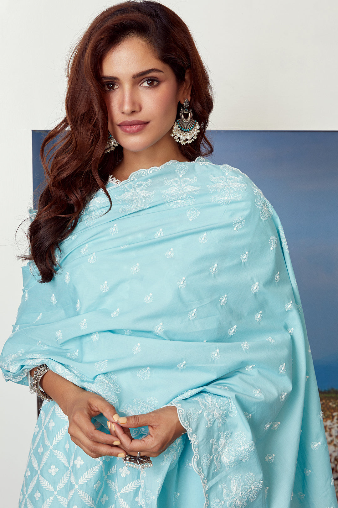 Mulmul Supima Cotton Dew Drop Turq Kurta