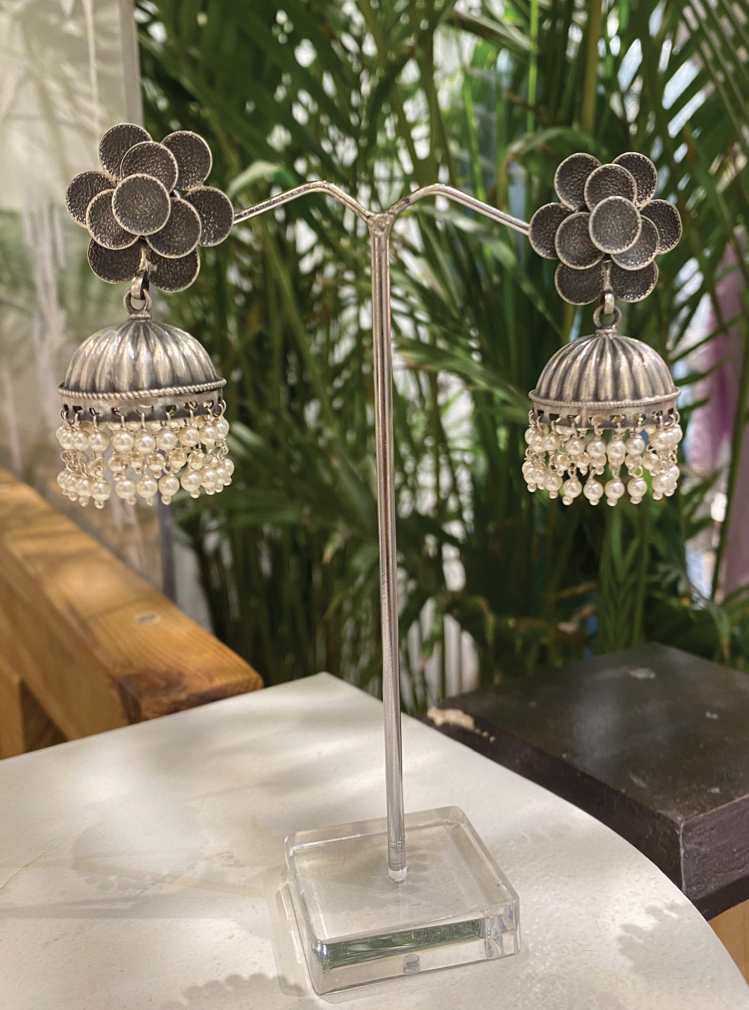 Pure Silver Sunflower Antique Earrings