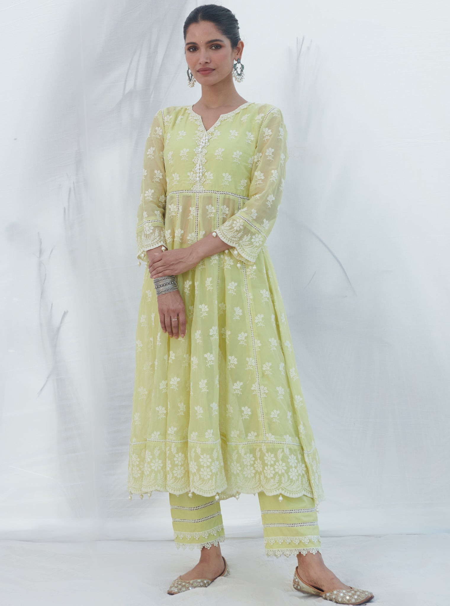 Surla Organza Lime Anarkali Kurta Set