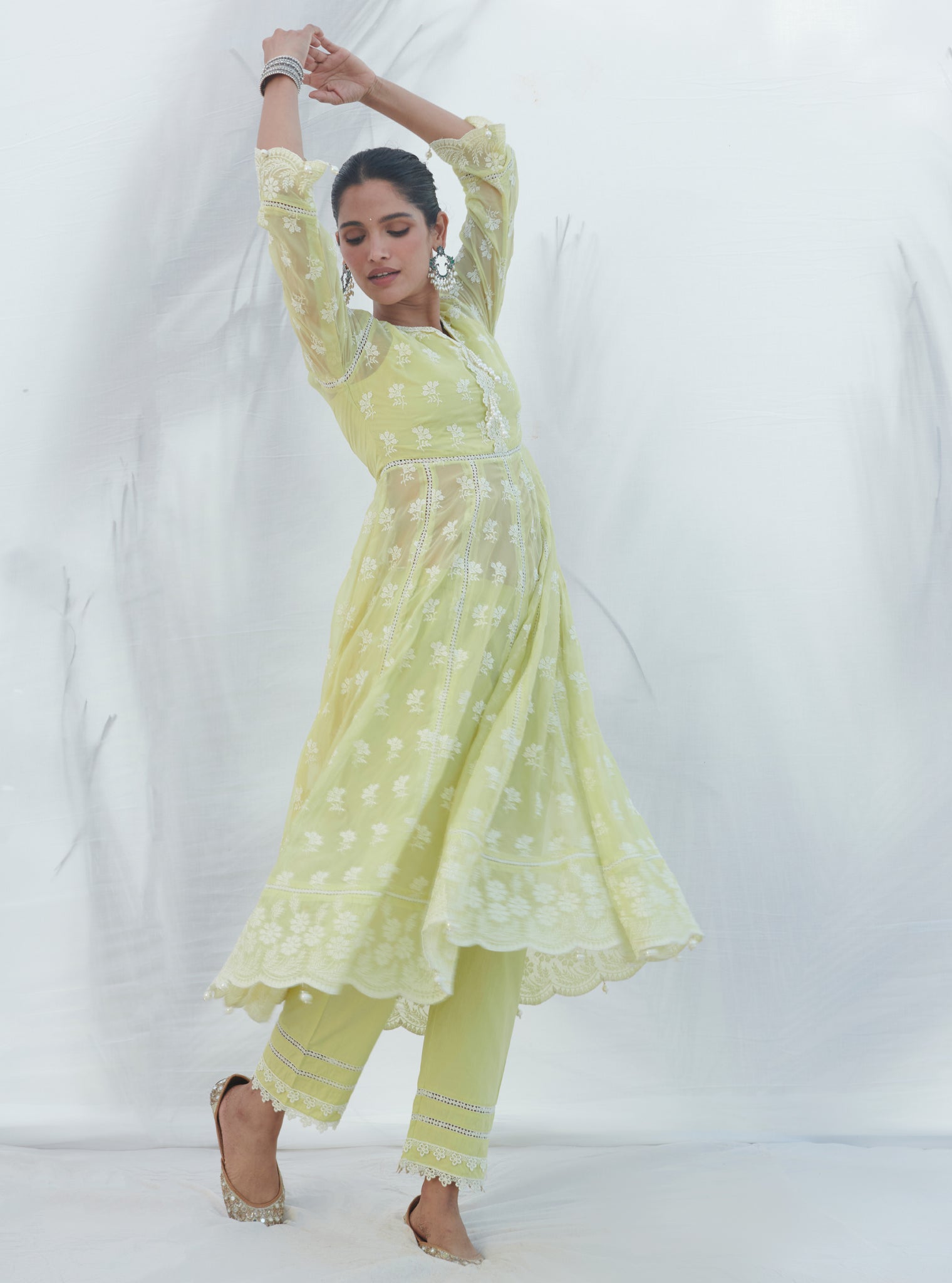 Surla Organza Lime Anarkali Kurta Set