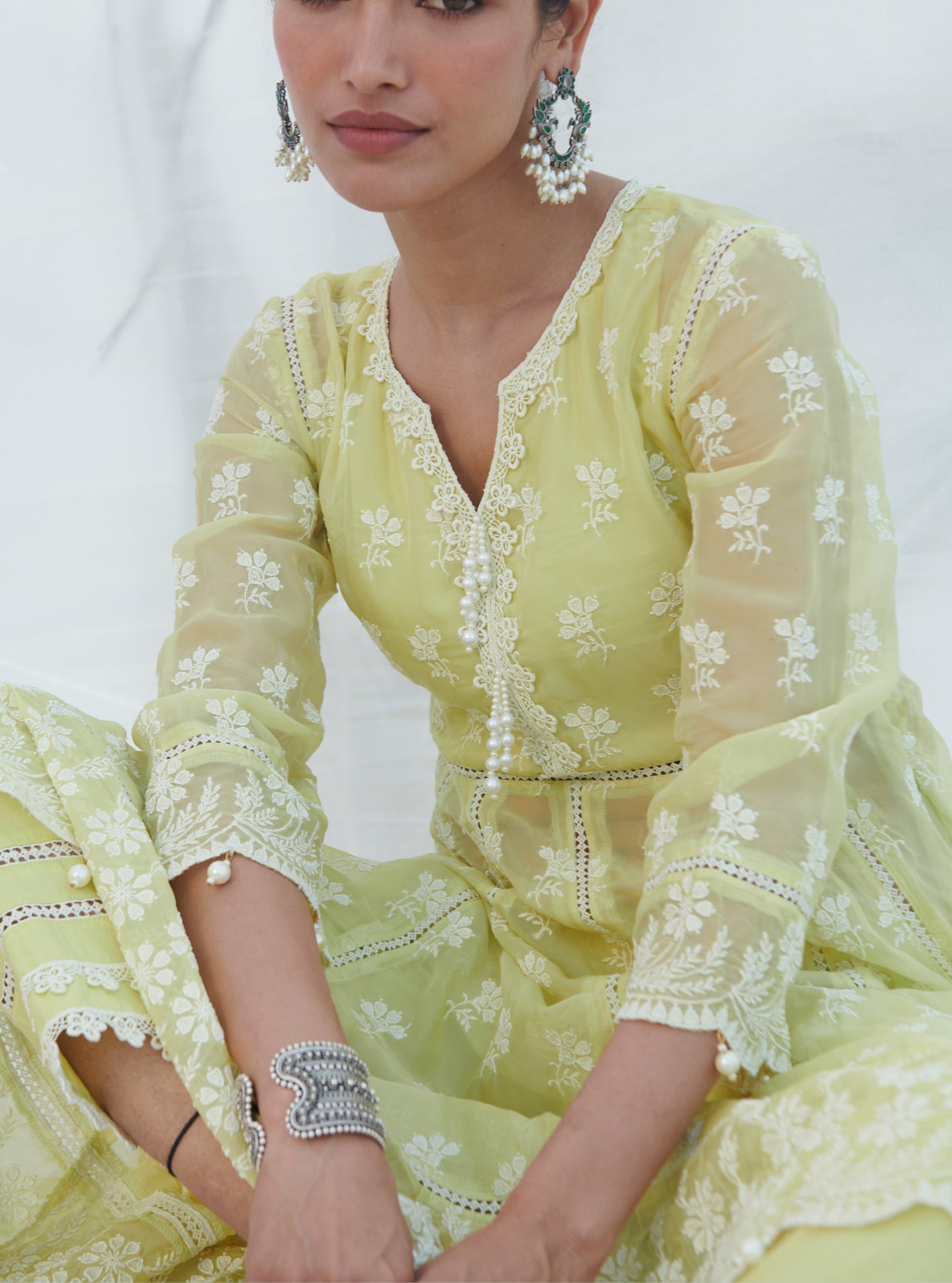 Surla Organza Lime Anarkali Kurta Set