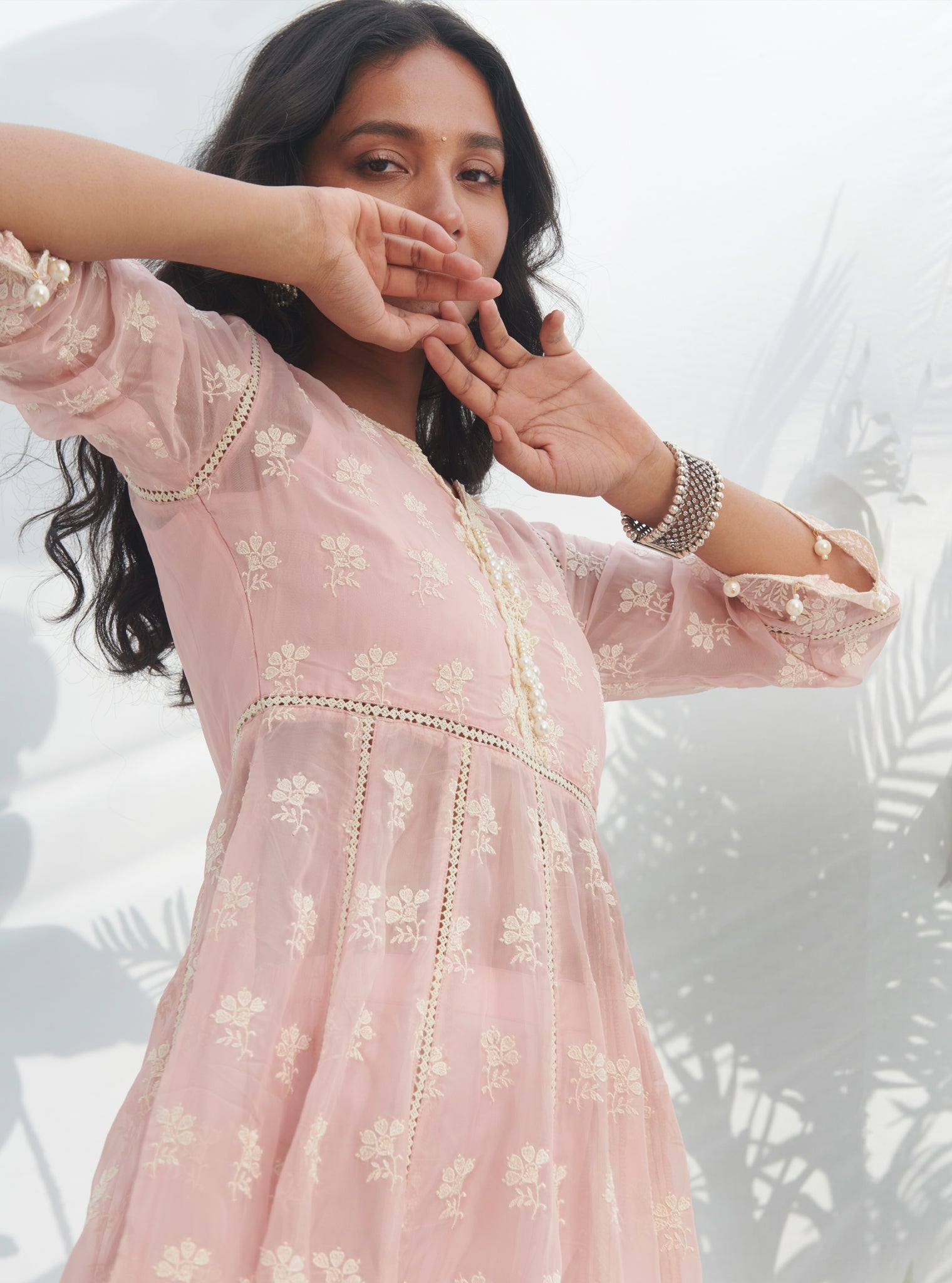 Surla Organza Pink Anarkali Kurta Set