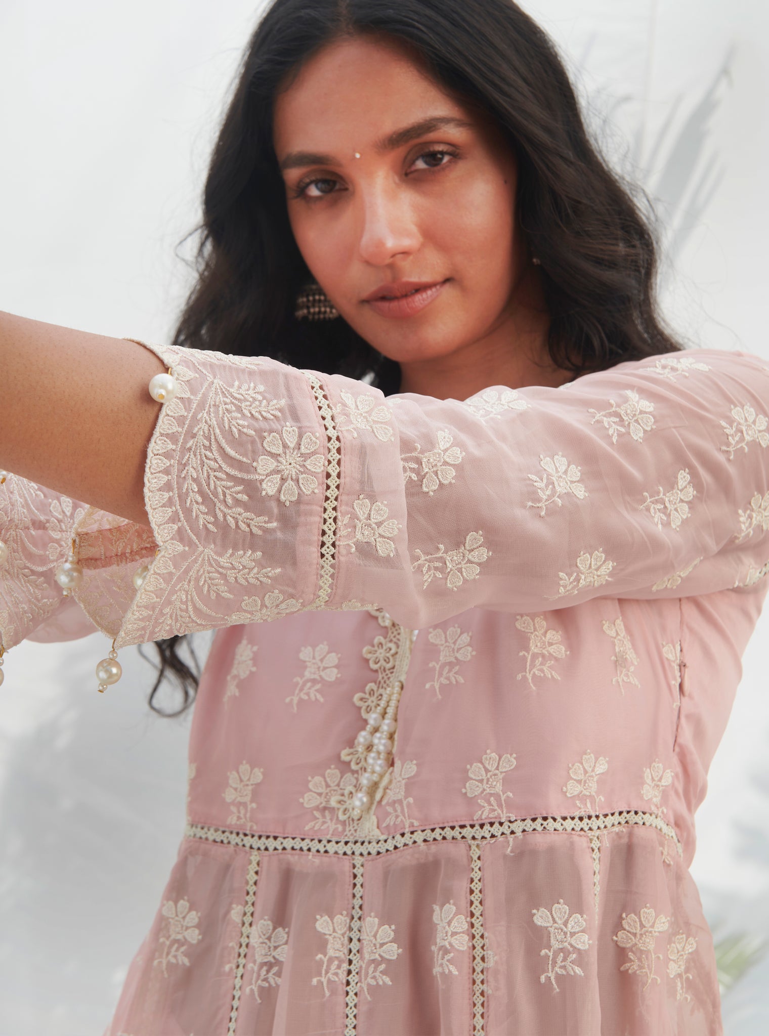 Surla Organza Pink Anarkali Kurta Set