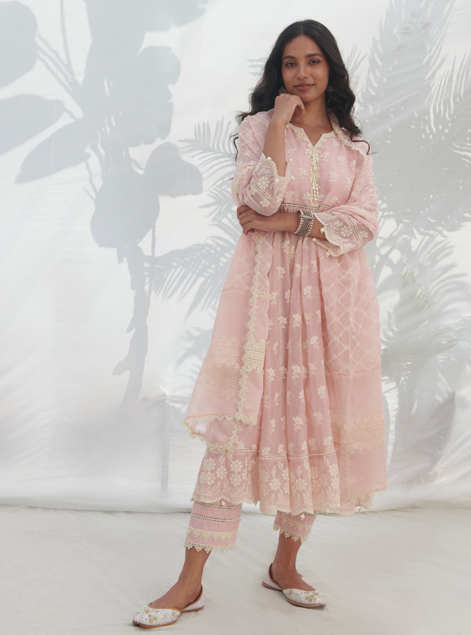 Surla Organza Pink Anarkali Kurta Set