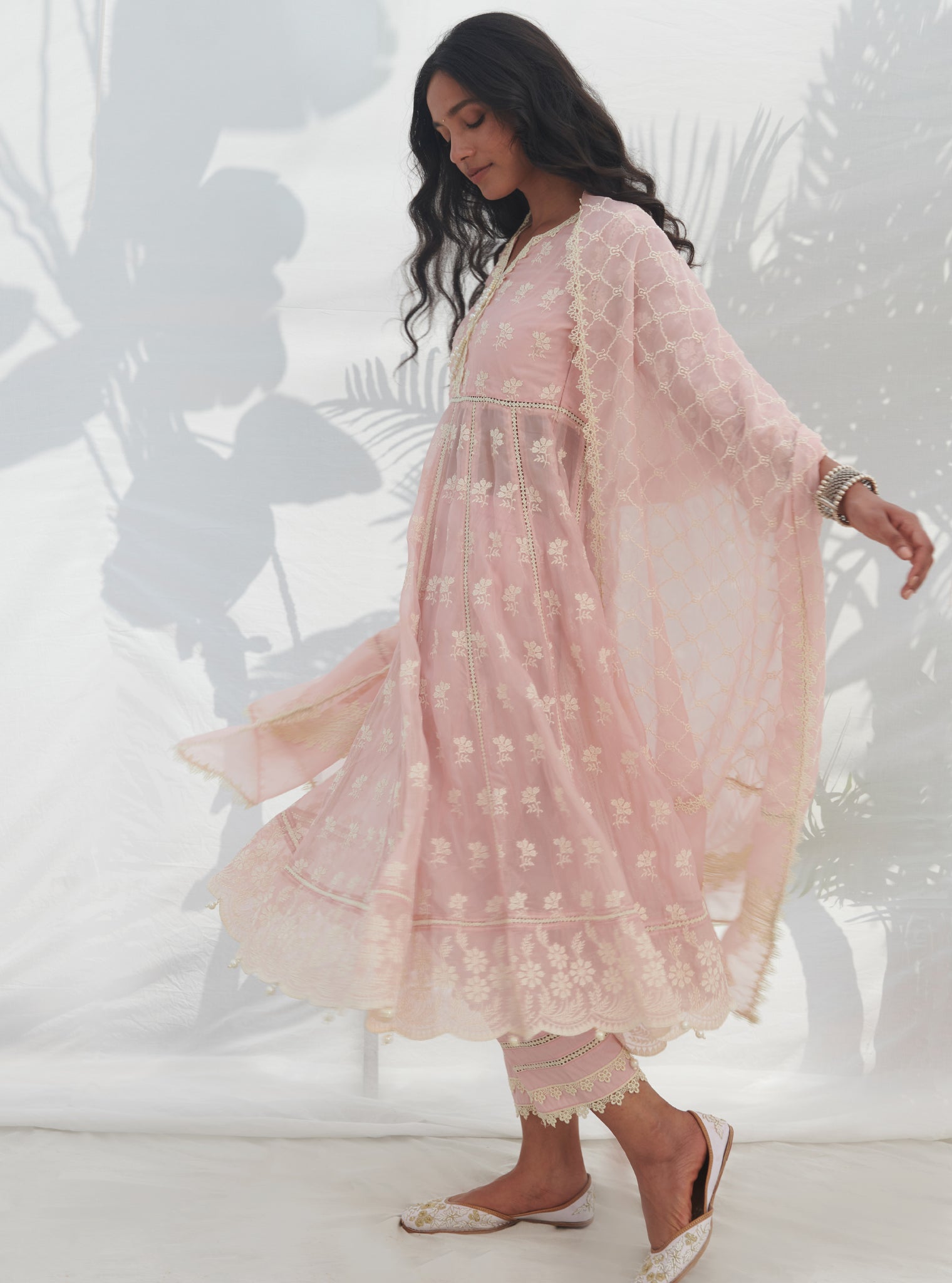 Surla Organza Pink Anarkali Kurta Set