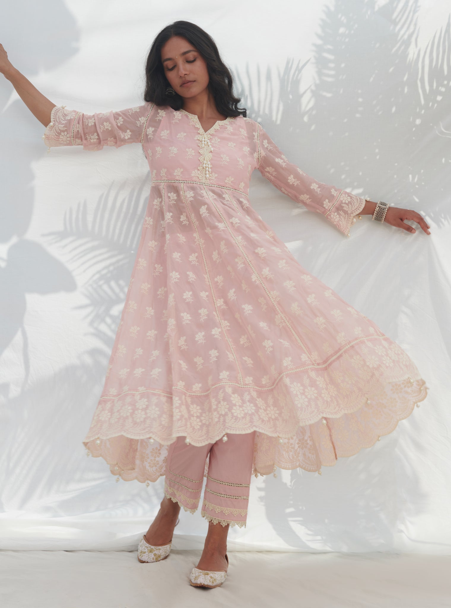 Surla Organza Pink Anarkali Kurta Set