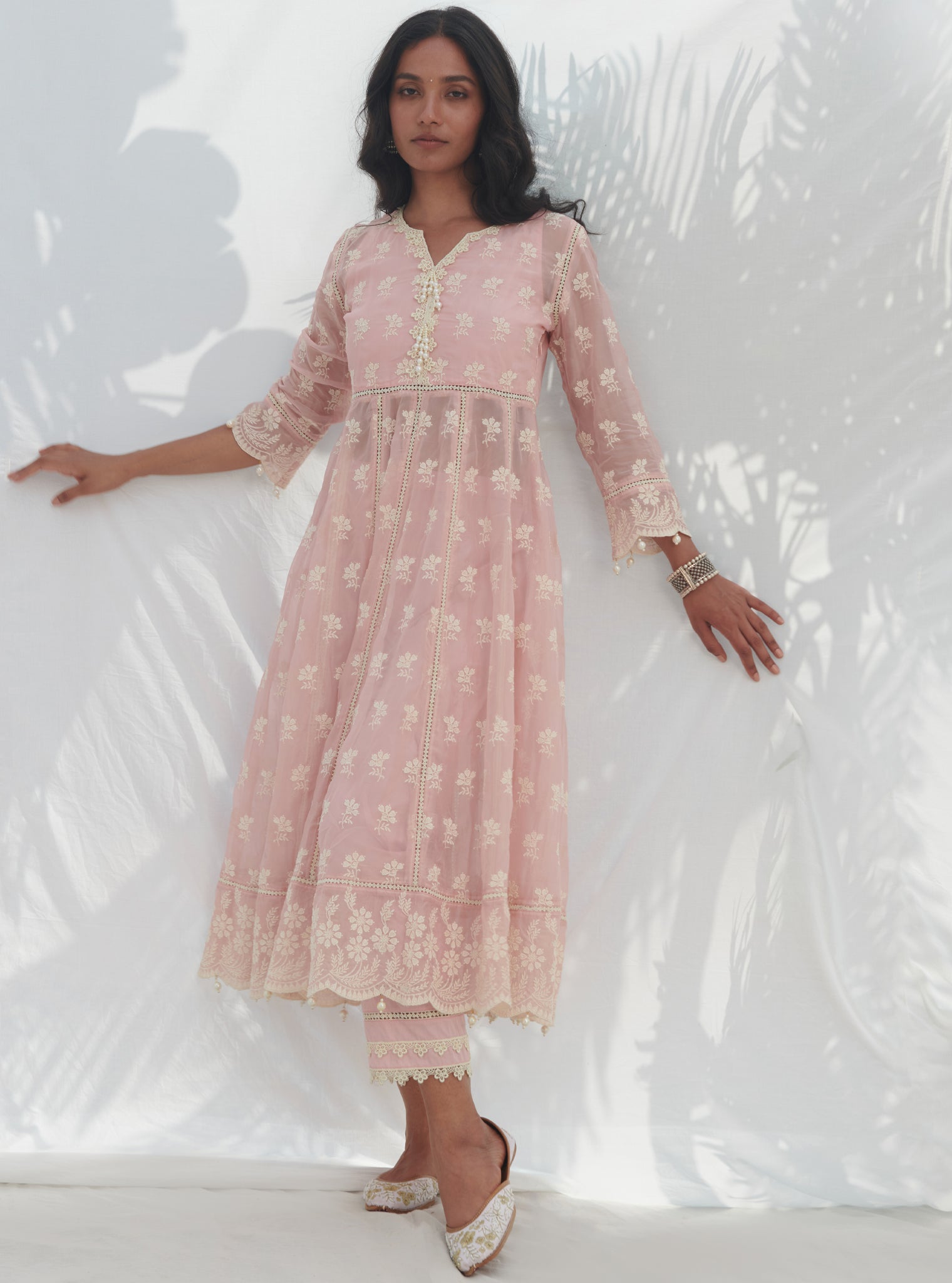 Surla Organza Pink Anarkali Kurta Set