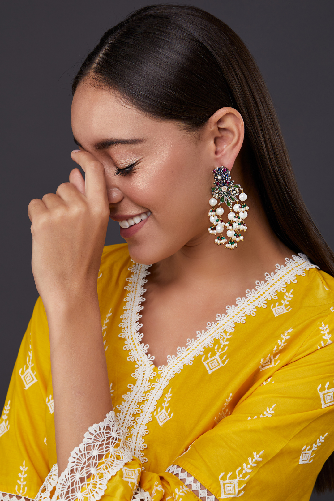 Pure Silver Tri Colour Stone Danglers