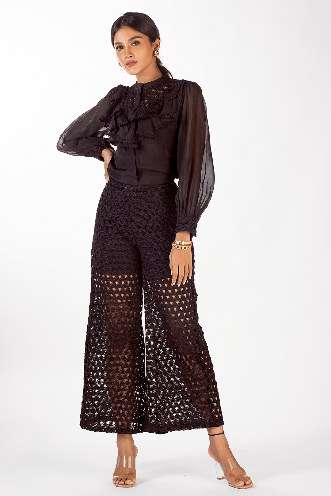 Thea Organza Black Shirt Set