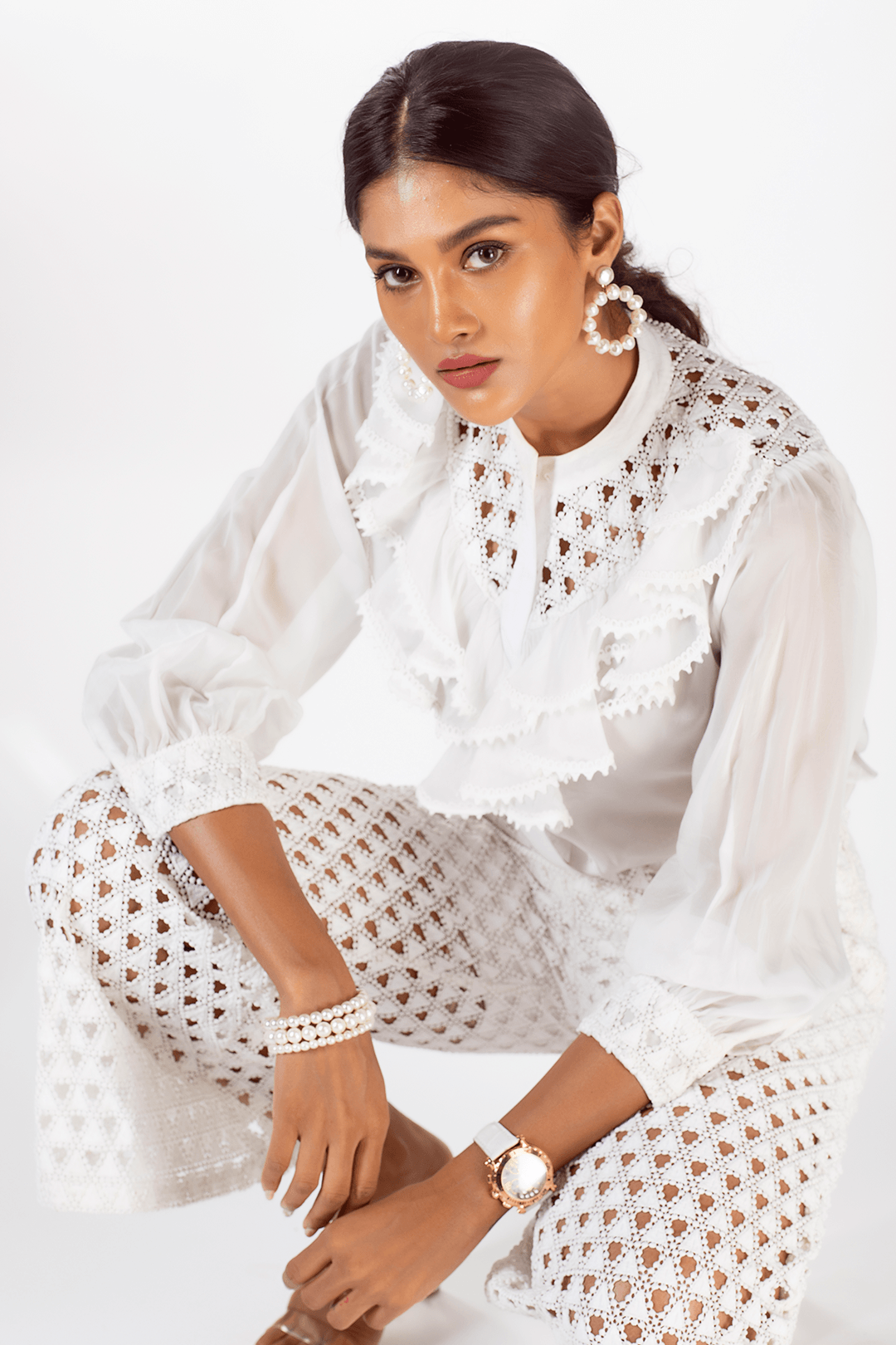 Thea Organza White Shirt Set