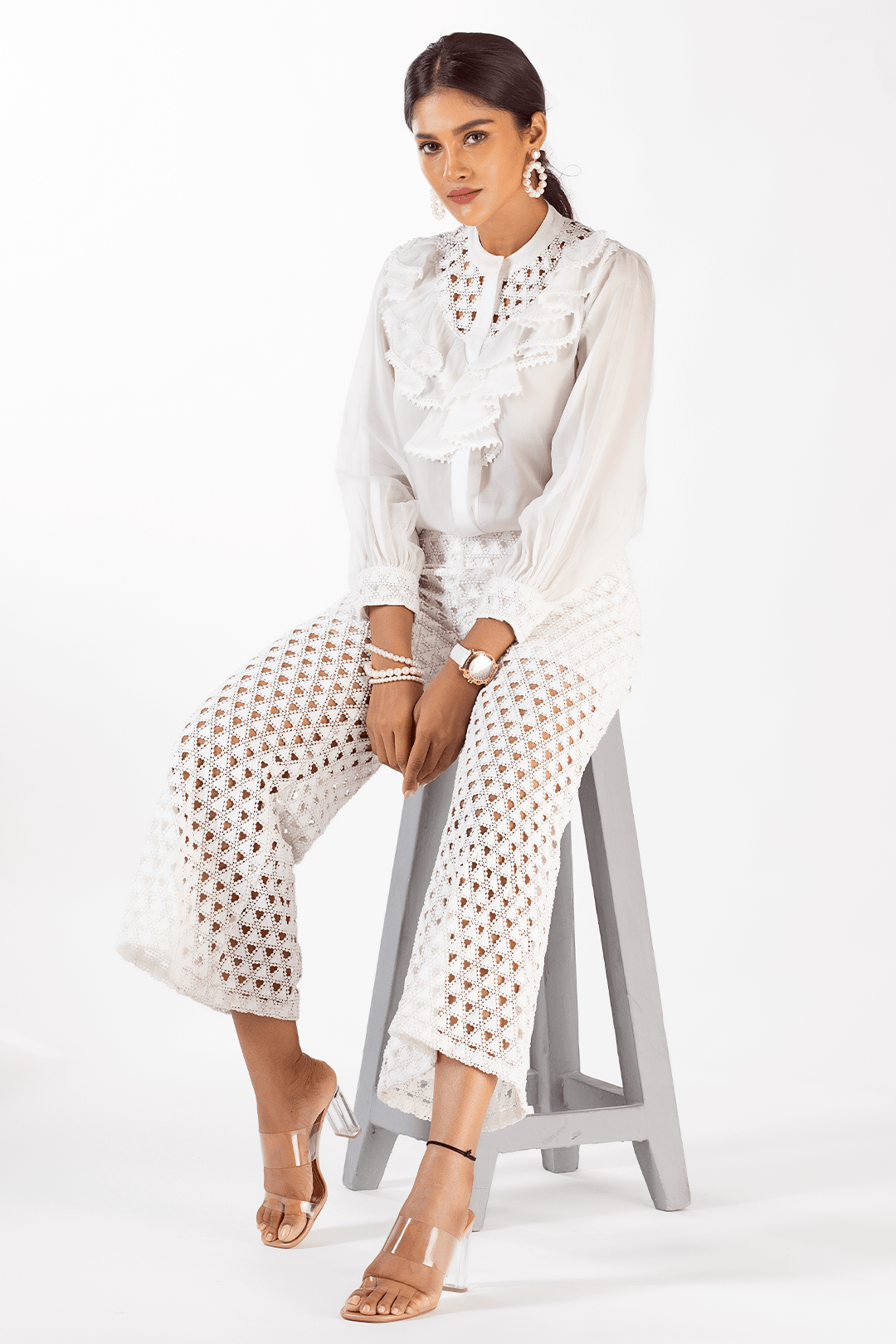 Thea Organza White Shirt Set