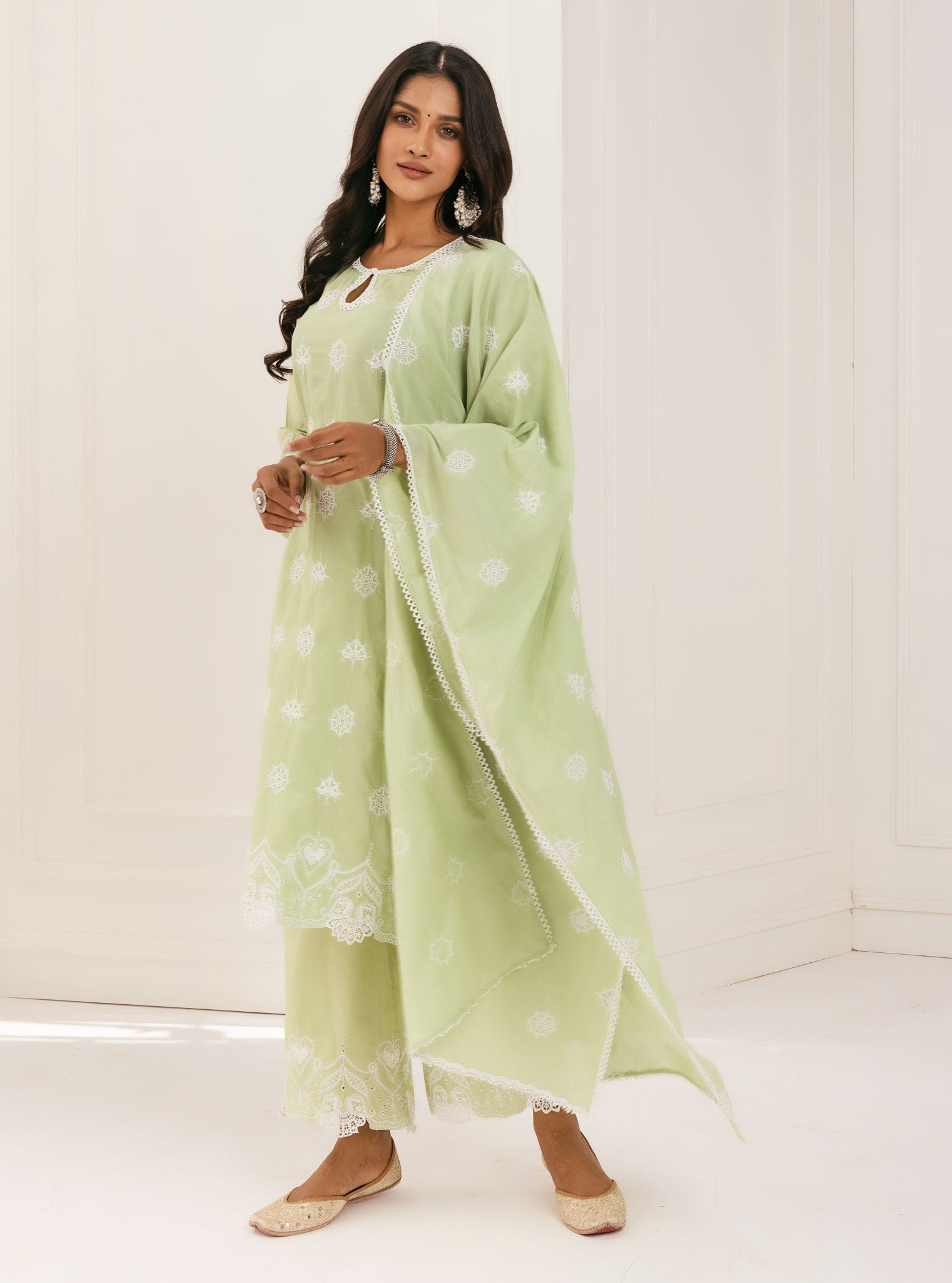 Tia Supima Cotton Green Kurta with Palazzo Set
