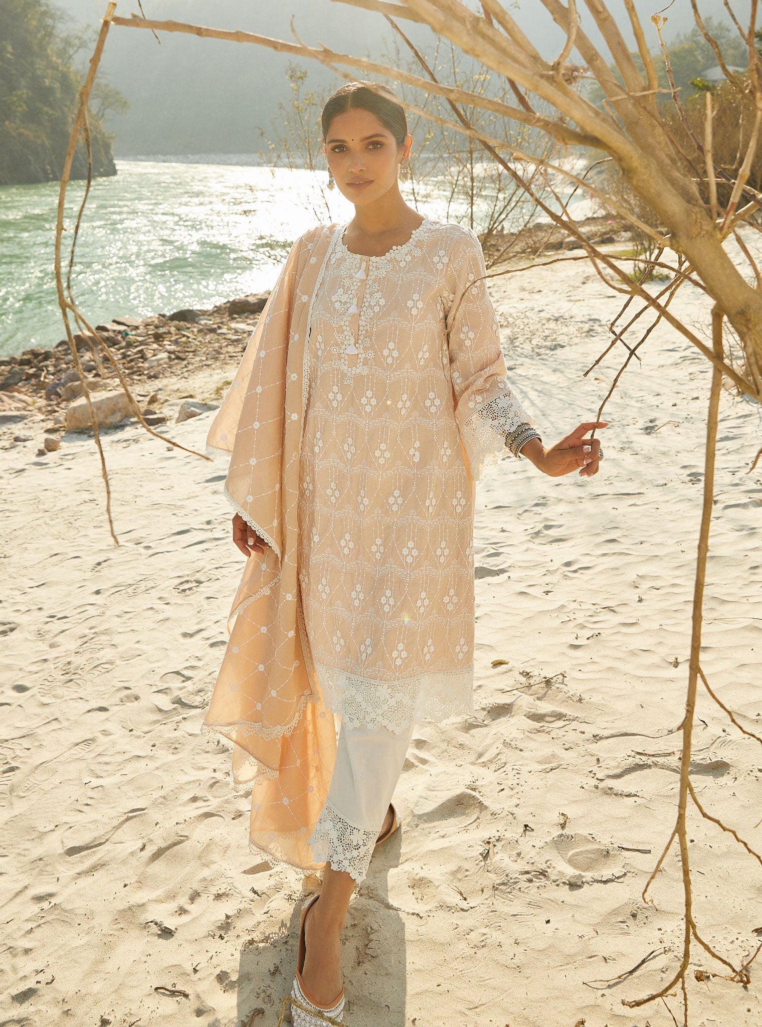 Tirchy Supima Cotton Beige Kurta Set