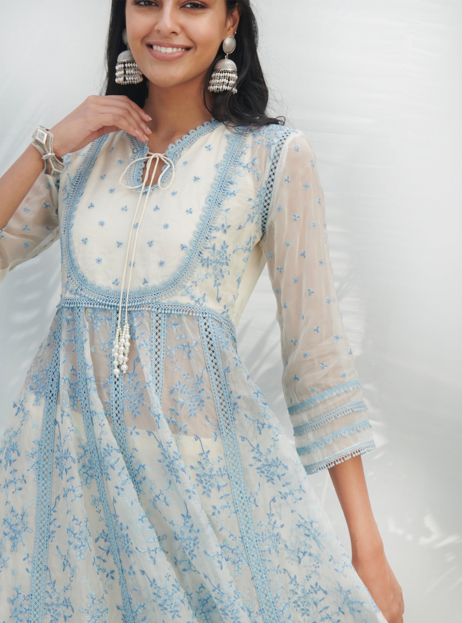 Tisca Organza White Anarkali Kurta Set