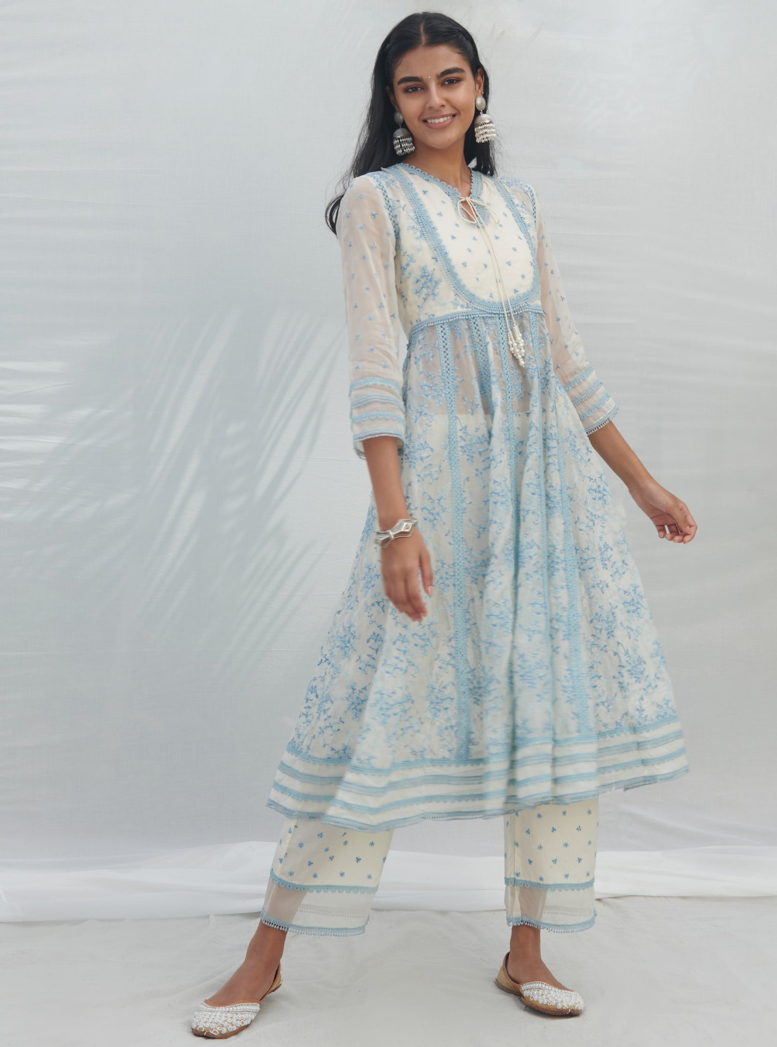 Tisca Organza White Anarkali Kurta Set