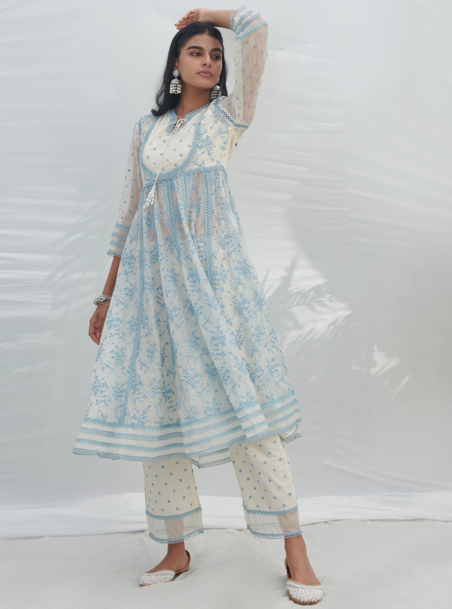Tisca Organza White Anarkali Kurta Set