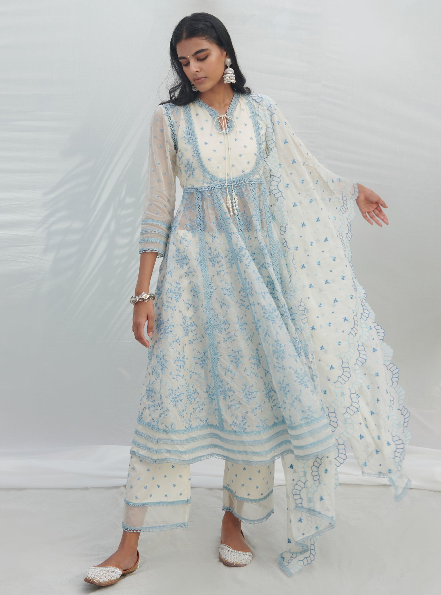 Tisca Organza White Anarkali Kurta Set