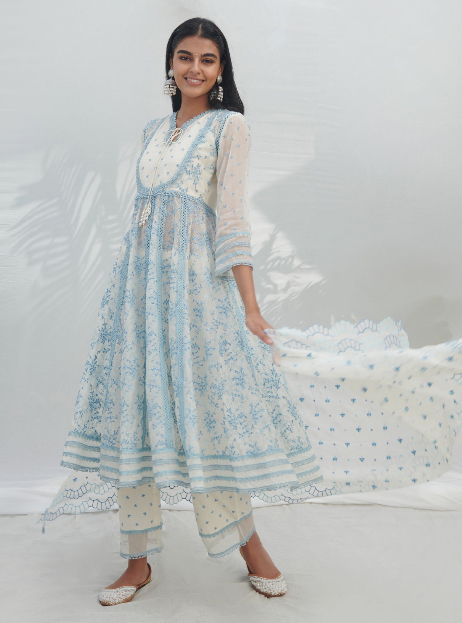Tisca Organza White Anarkali Kurta Set