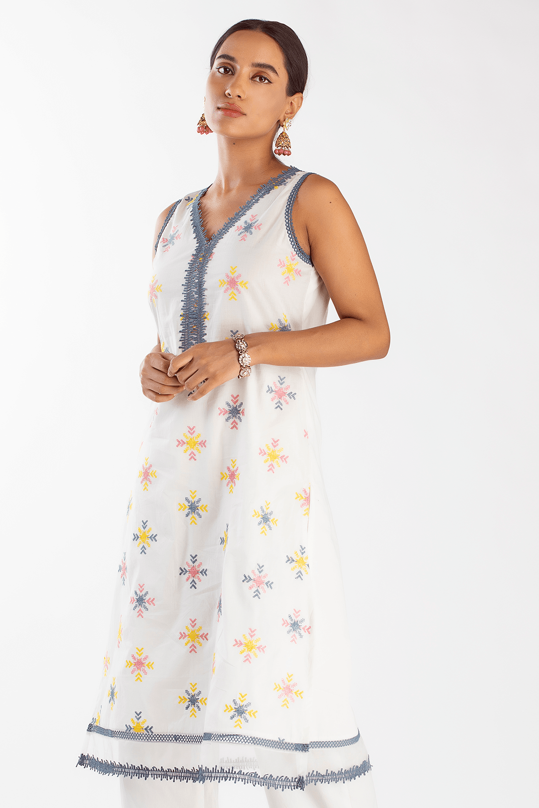 Tryst Supima Cotton White Kurta Set