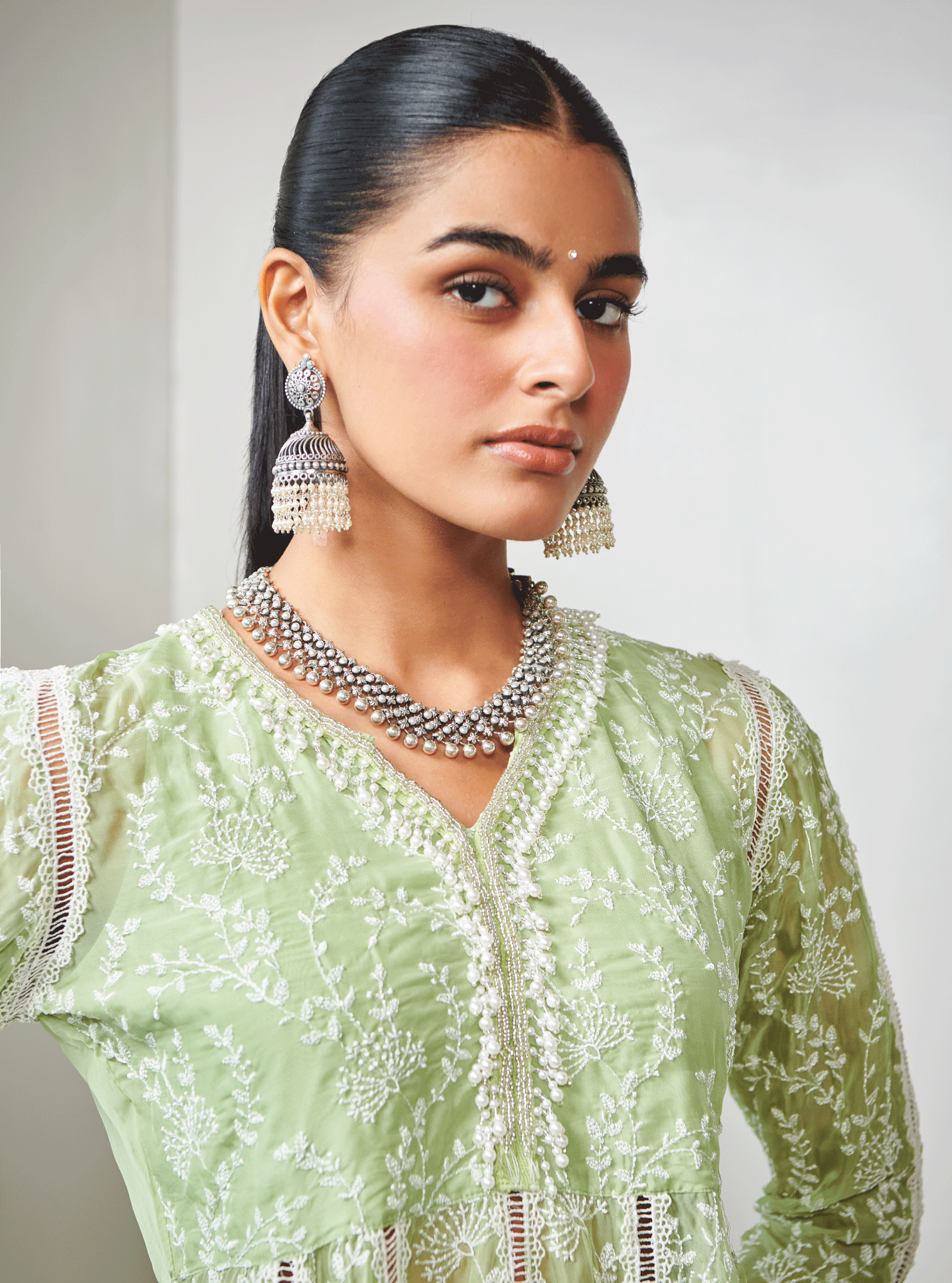 Twyla Organza Green Kurta Set