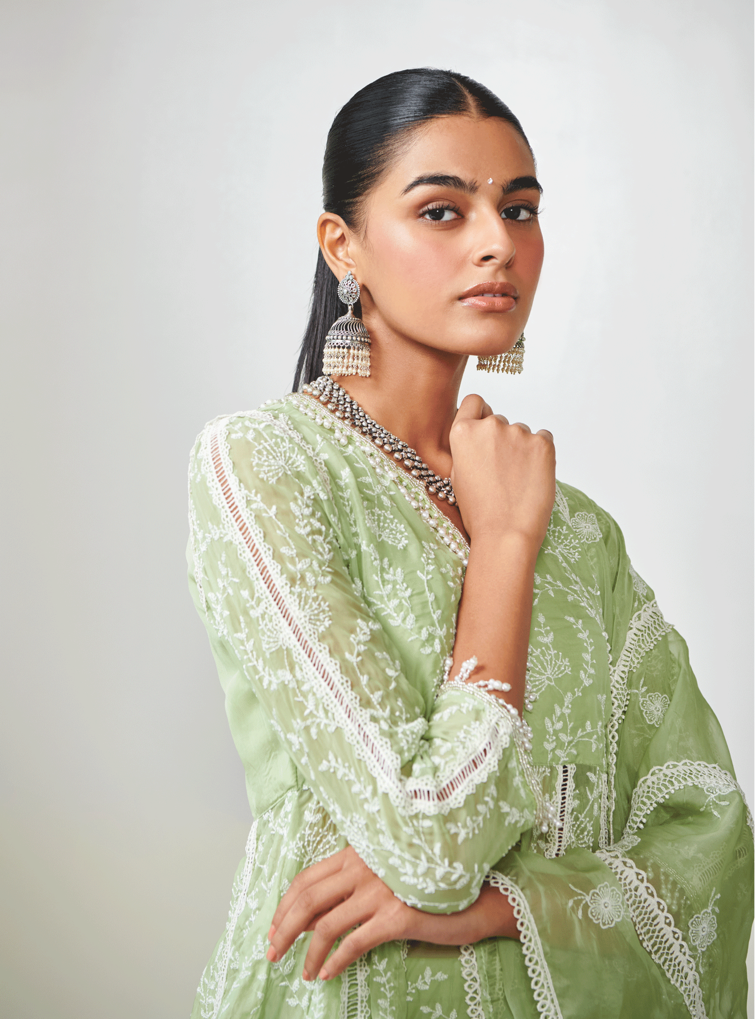 Twyla Organza Green Kurta Set