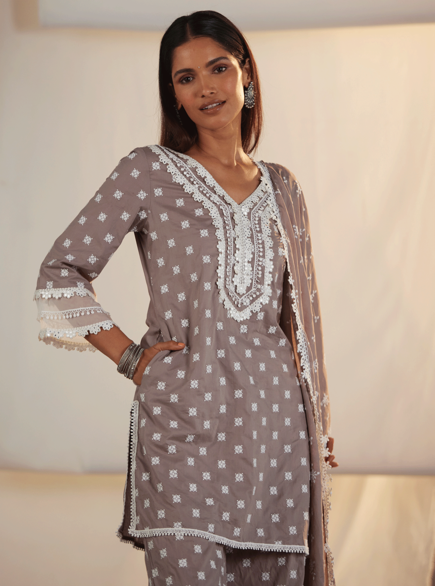 Adaline Supima Cotton Grey Kurta with Garara Set