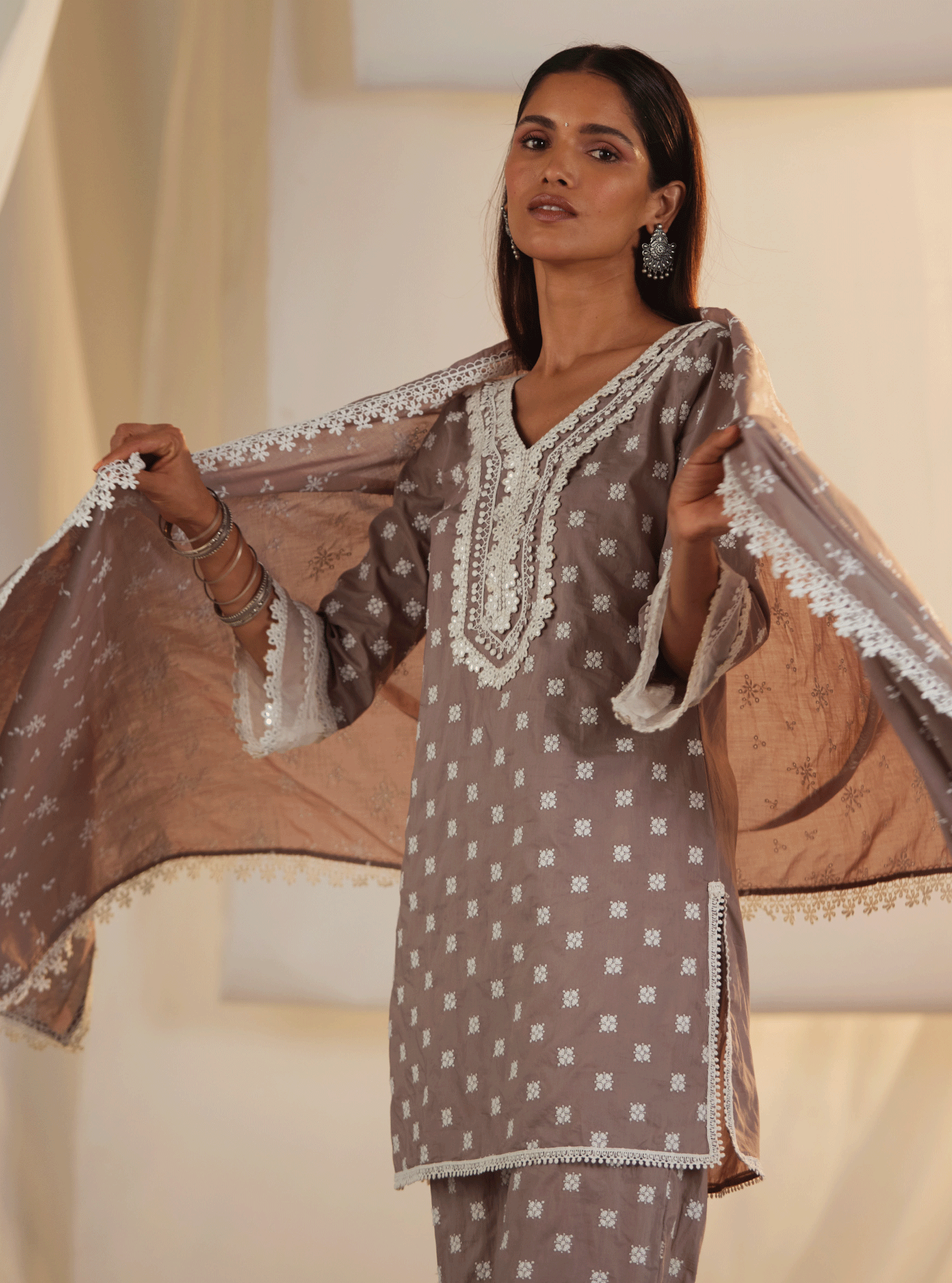 Adaline Supima Cotton Grey Kurta with Garara Set