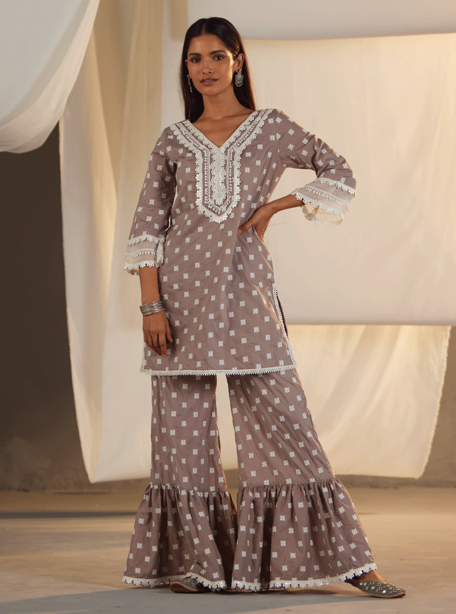 Adaline Supima Cotton Grey Kurta with Garara Set