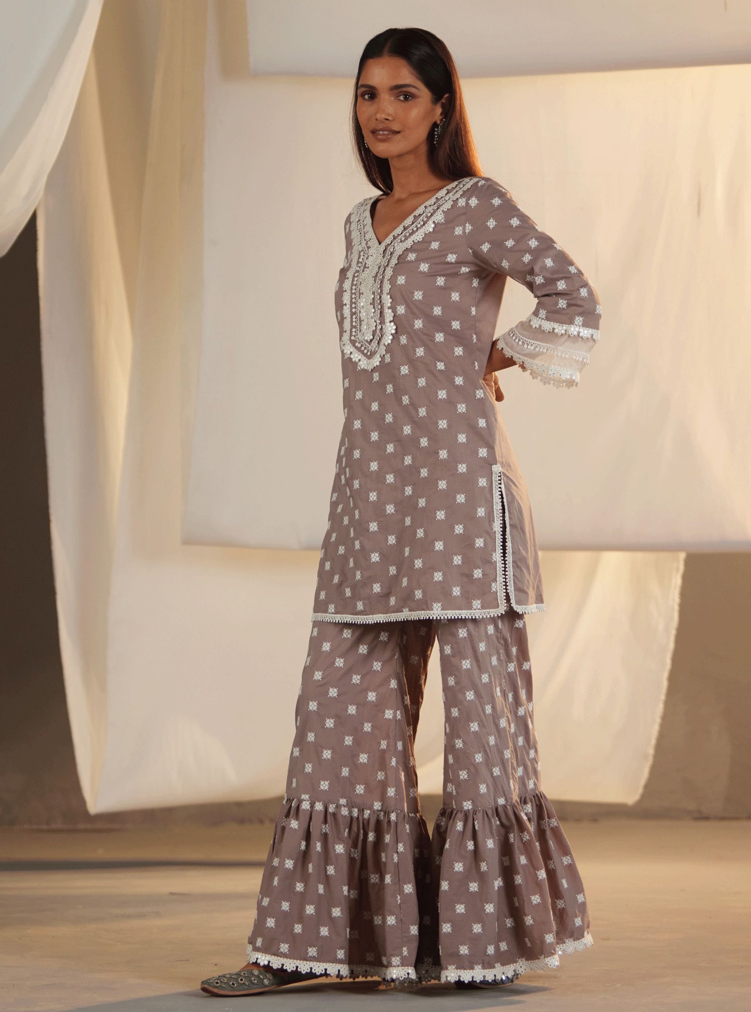 Adaline Supima Cotton Grey Kurta with Garara Set