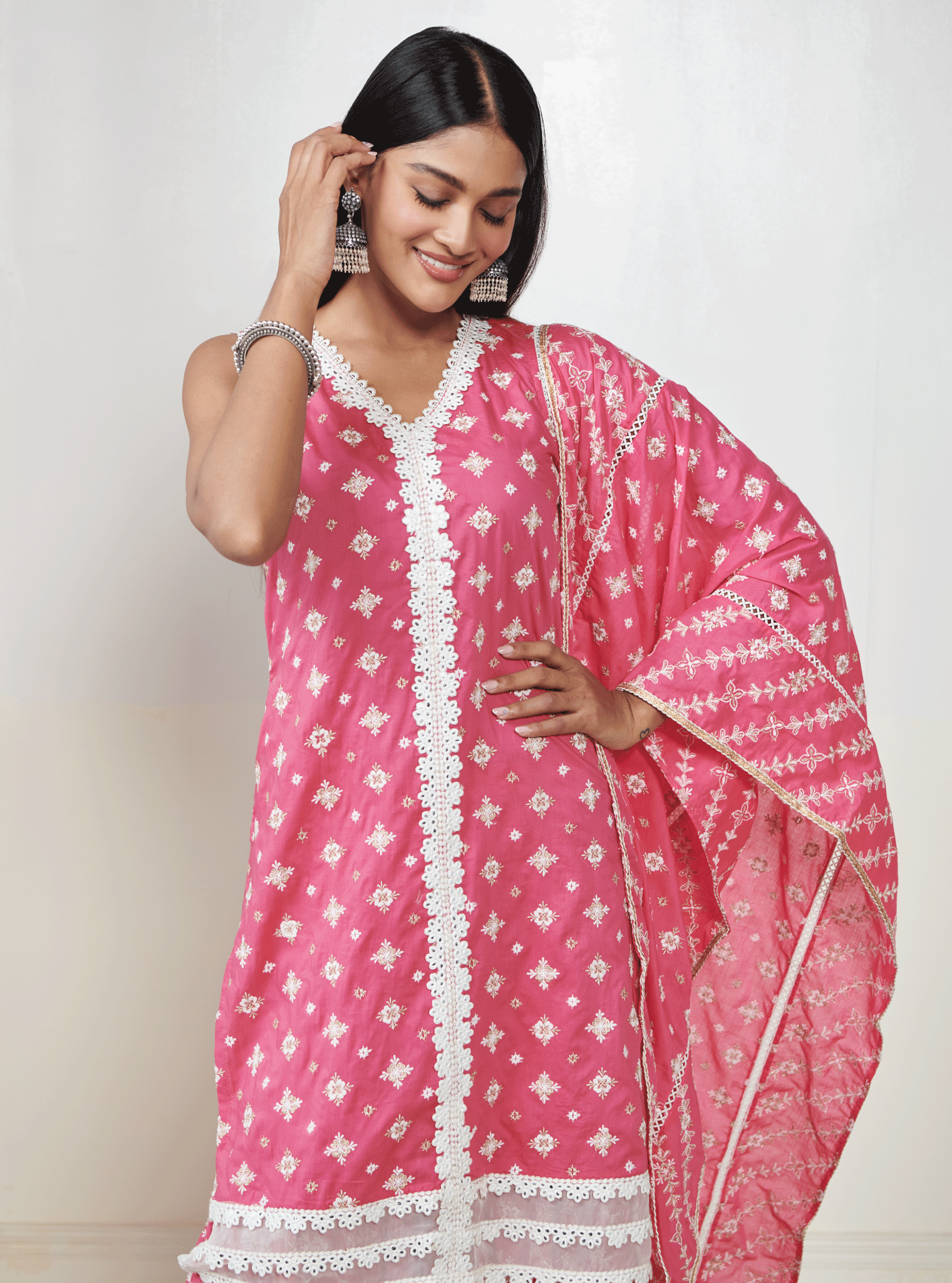 Serenity Supima Cotton Fuchsia Kurta with Sharara Set