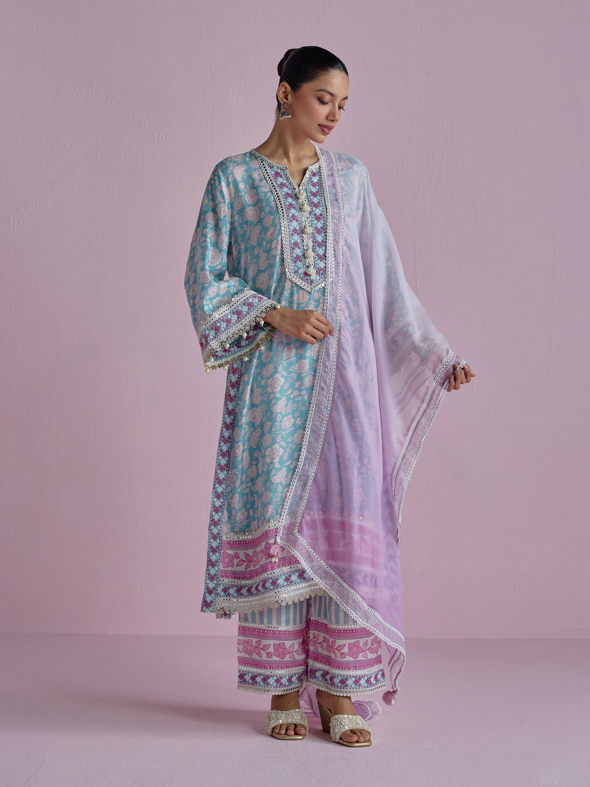 Ura Lawn Printed Teal Blue Kurta Set