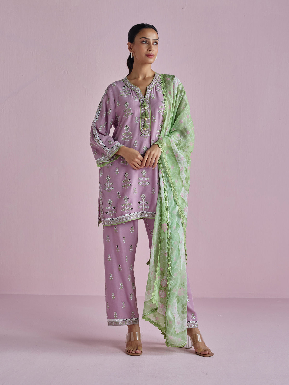 Zano Linen Lilac Kurta Set