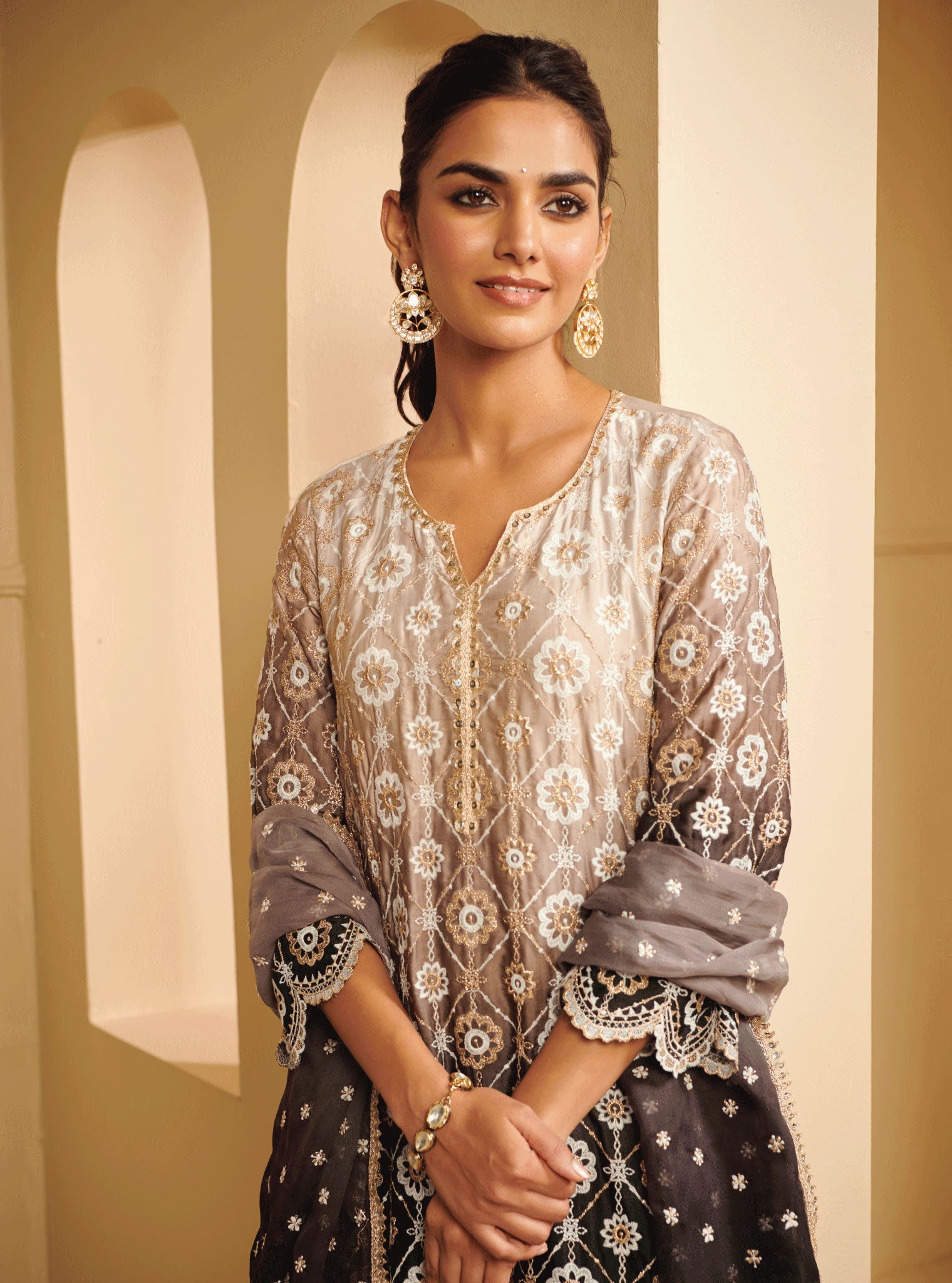 Avisa Cupro Silk Black Kurta with Skirt Set