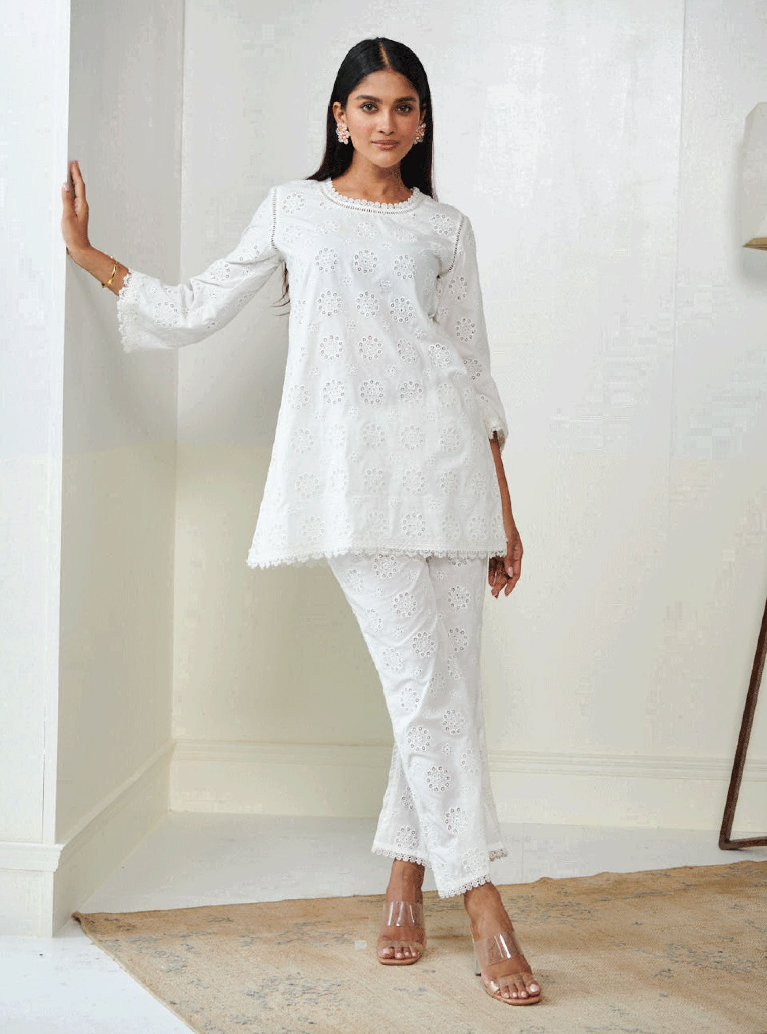 Tess Supima Cotton White Top with Pant Set