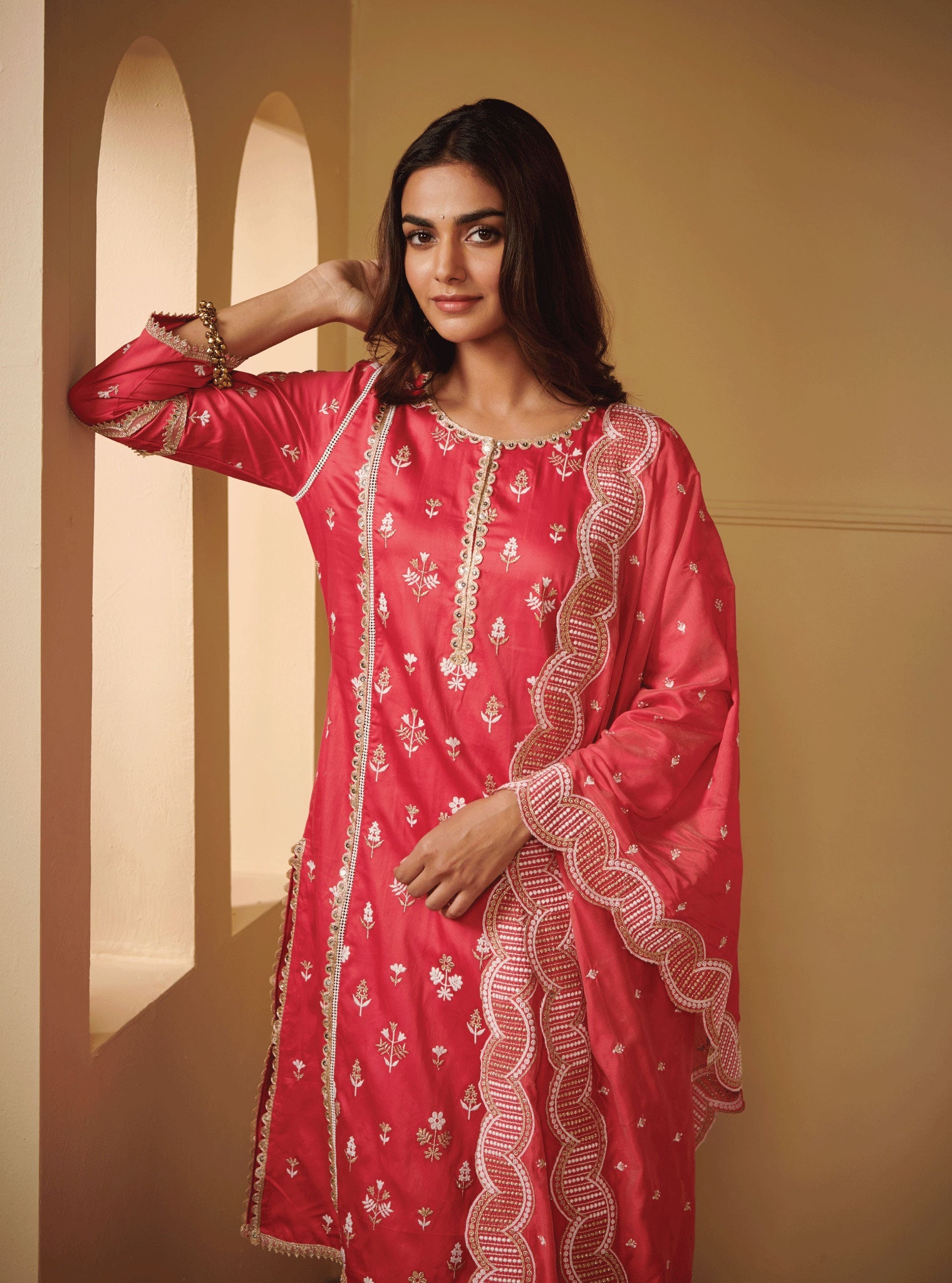 Kaveri Pima Satin Fuchsia Kurta Set