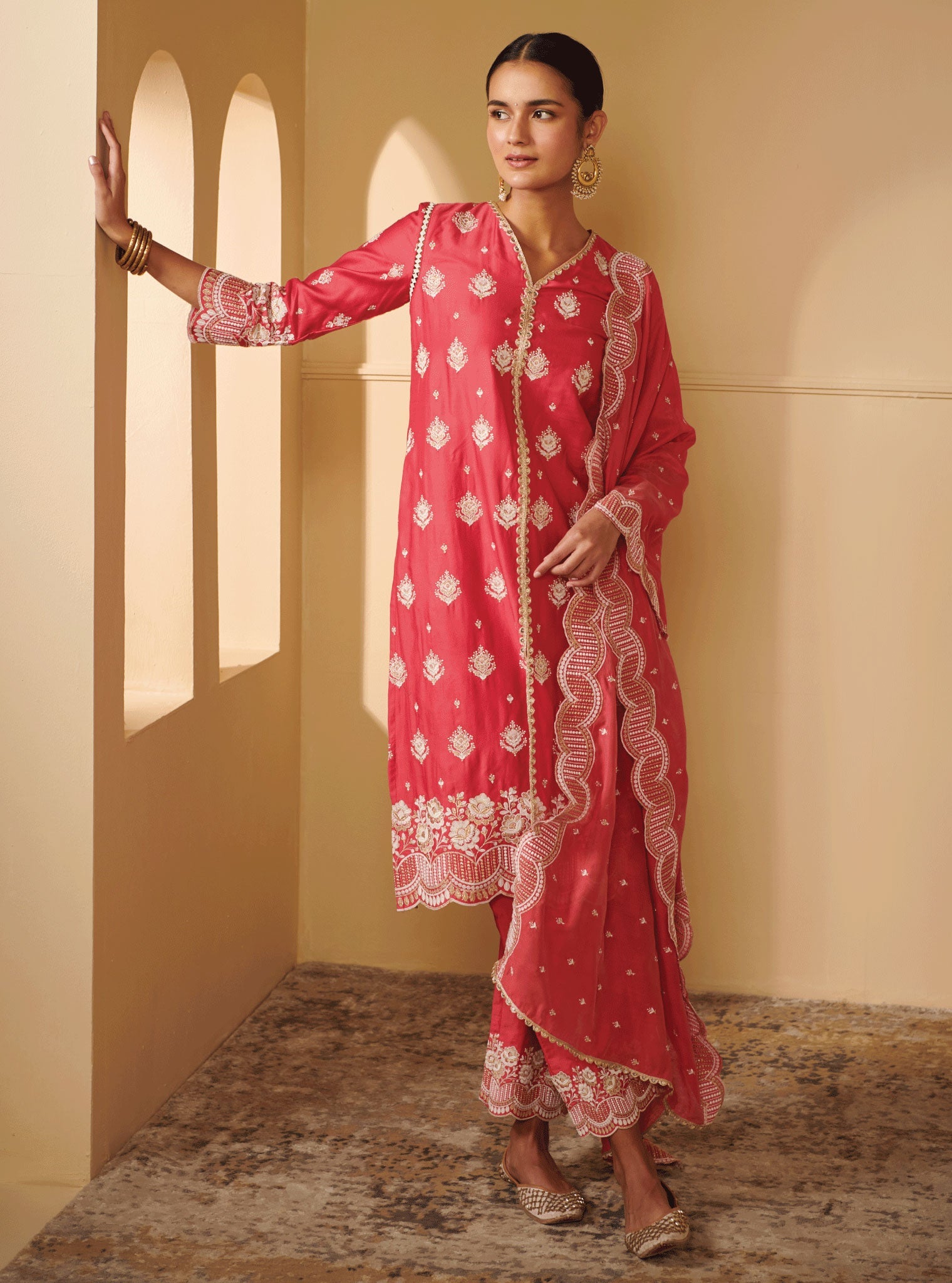 Periyar Pima Satin Fuchsia Kurta Set