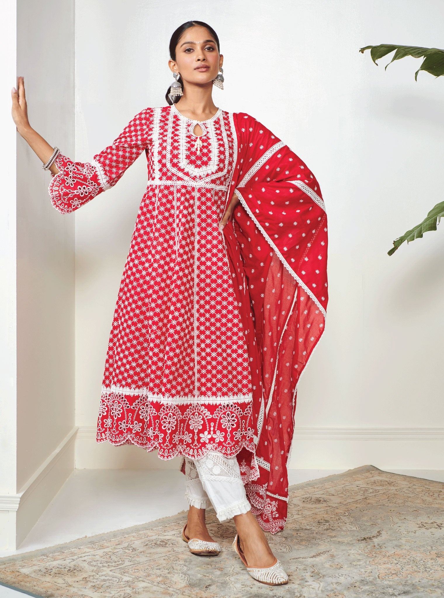 Arris Supima Cotton Red Anarkali Kurta Set