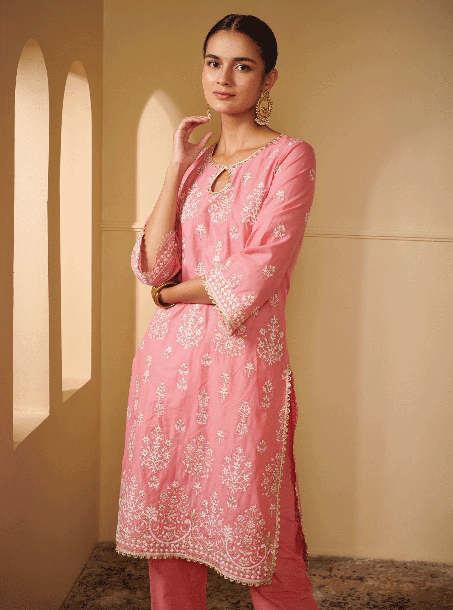 Kasari Supima Cotton Pink Kurta Set
