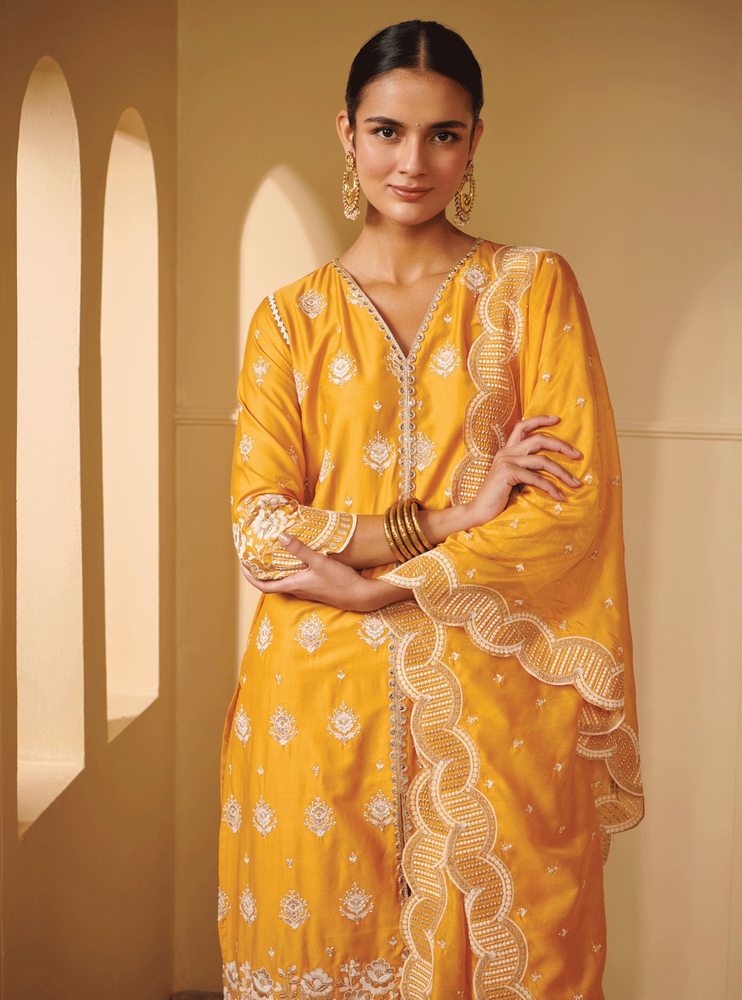 Periyar Pima Satin Yellow Kurta Set