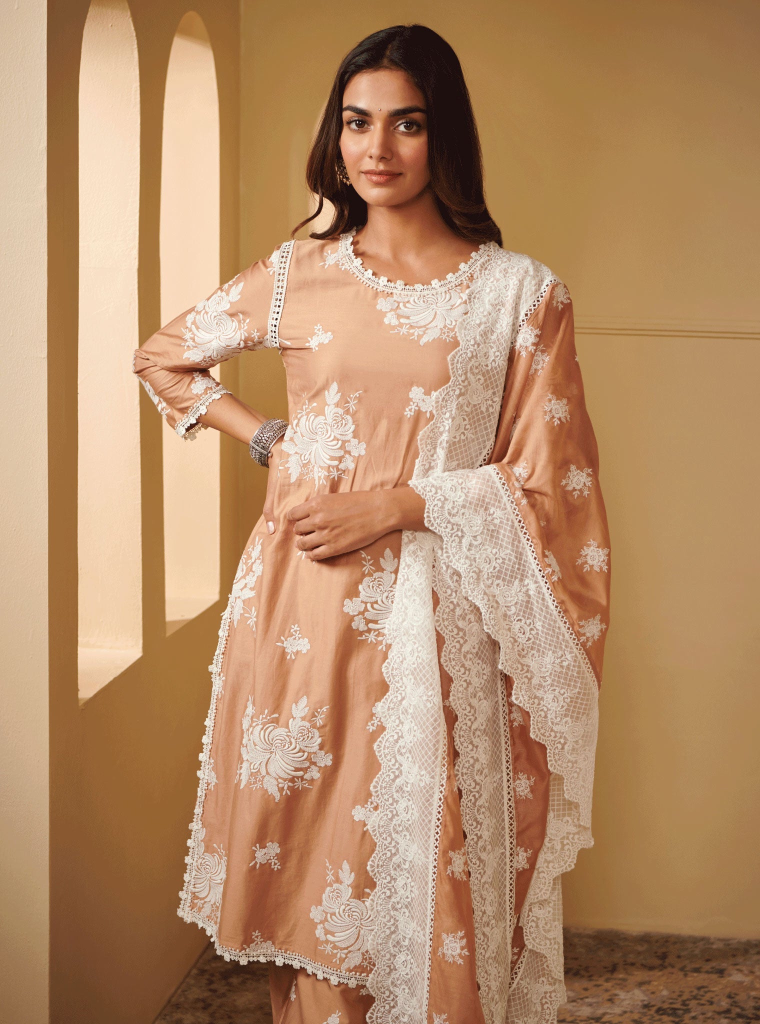 Sutlej Pima Satin Brown Kurta Set