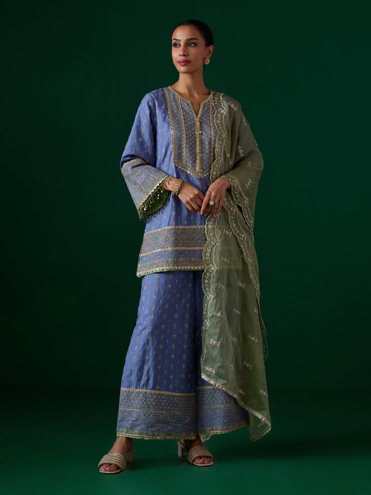Laagi Supima Cotton Steel Blue Kurta Set