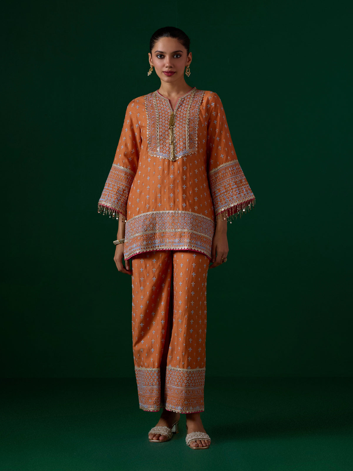 Laagi Pima Satin Orange Kurta Set