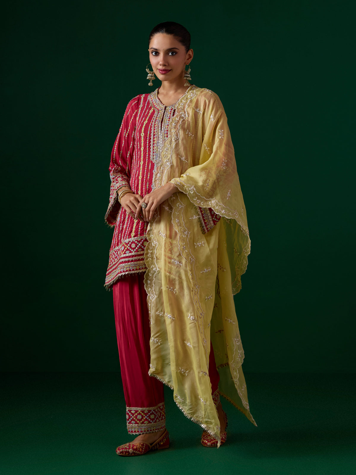 Jhumri Crepe Red Kurta Set