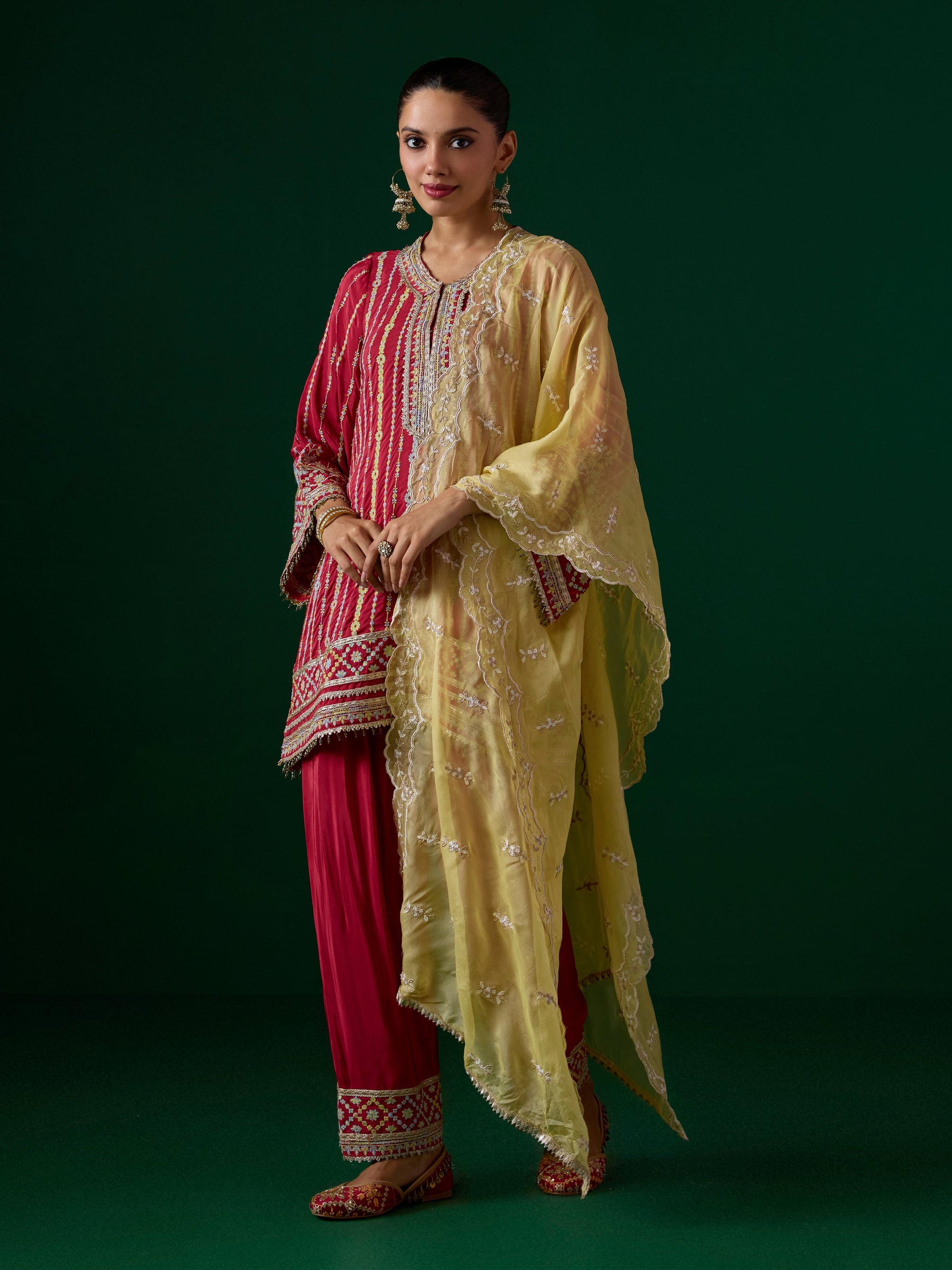 Jhumri Crepe Red Kurta Set